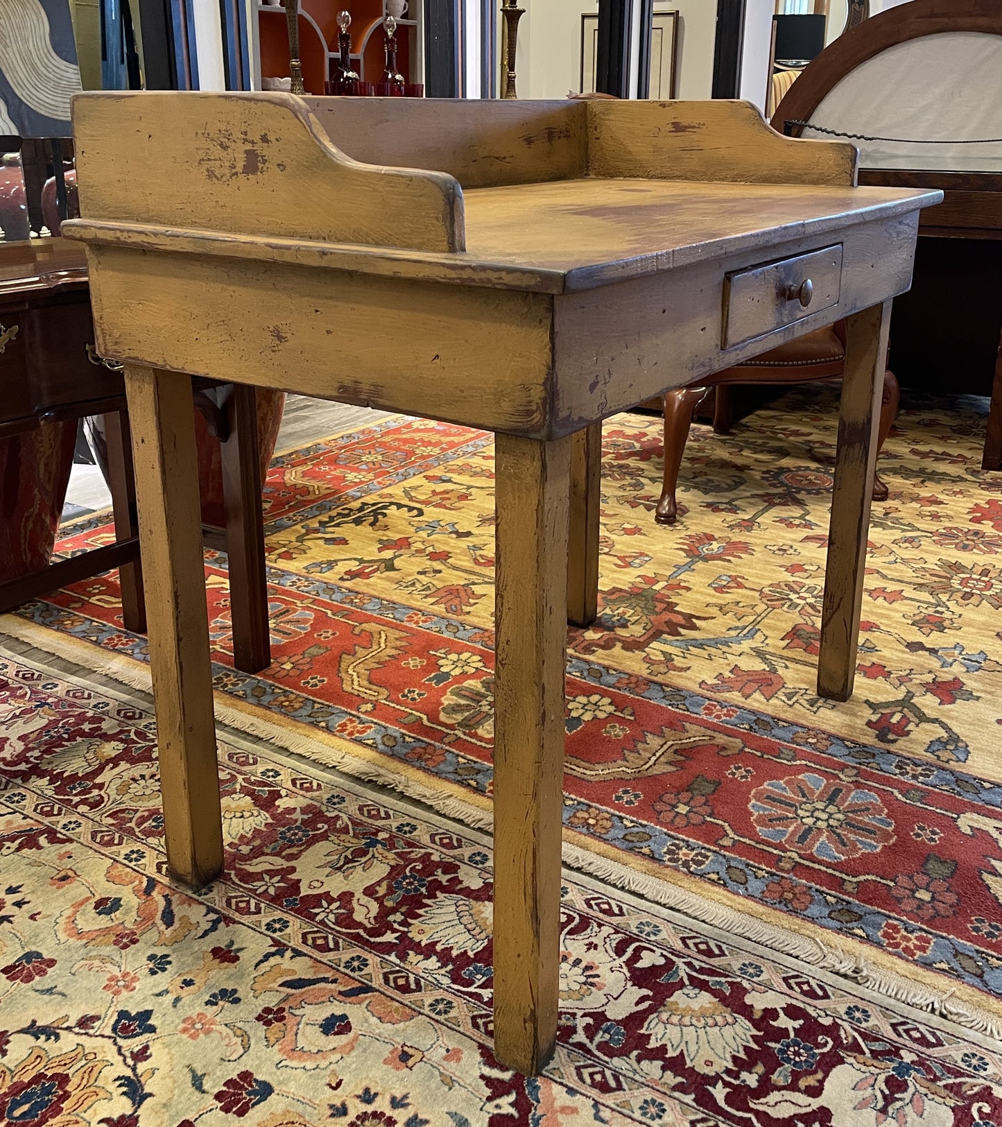 Custom Primitive Yellow Over Red Desk, Signed 2007 (0C4007)