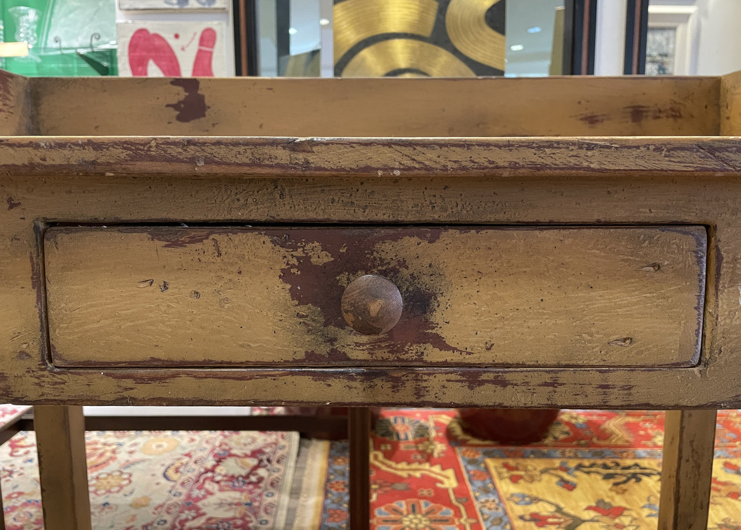 Custom Primitive Yellow Over Red Desk, Signed 2007 (0C4007)