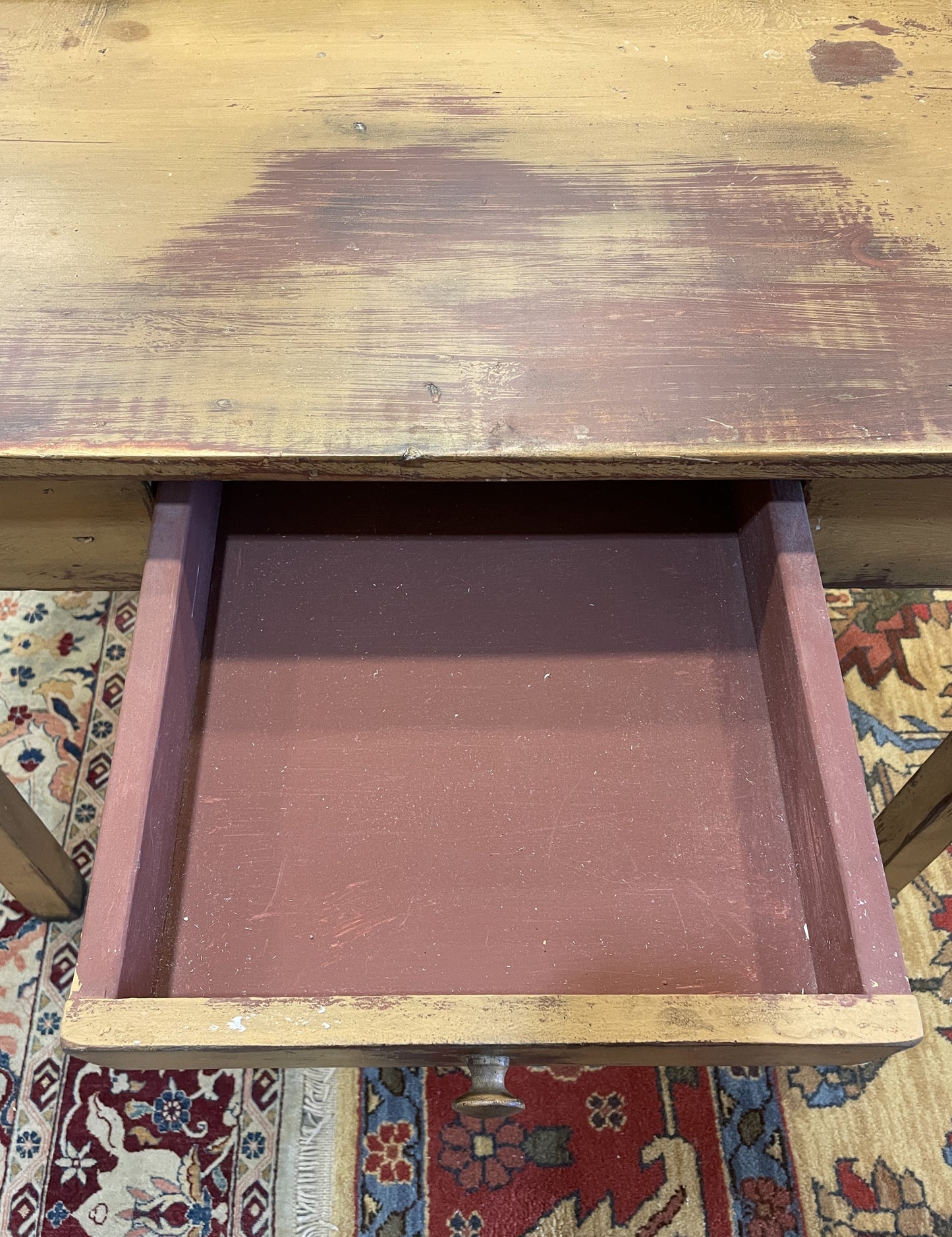Custom Primitive Yellow Over Red Desk, Signed 2007 (0C4007)