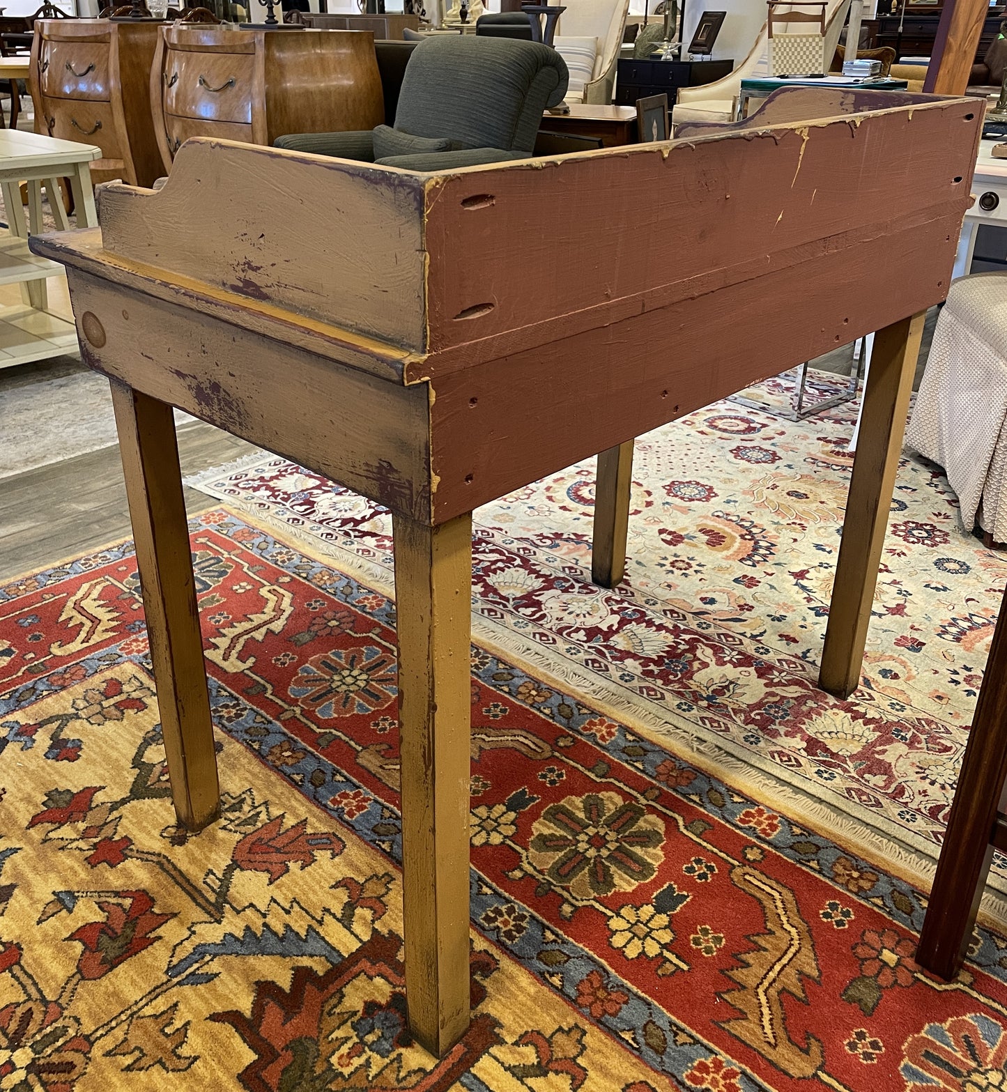 Custom Primitive Yellow Over Red Desk, Signed 2007 (0C4007)