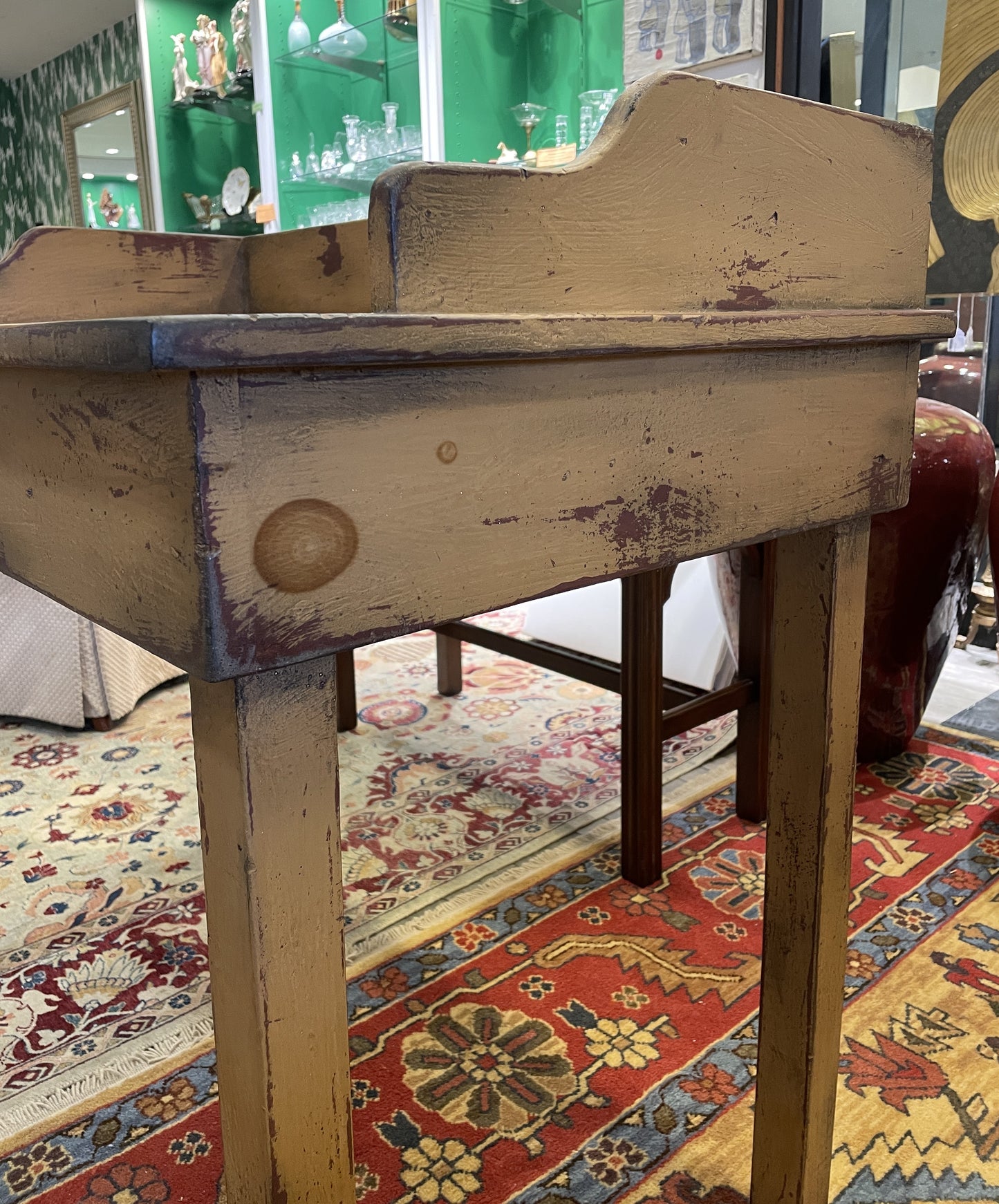 Custom Primitive Yellow Over Red Desk, Signed 2007 (0C4007)