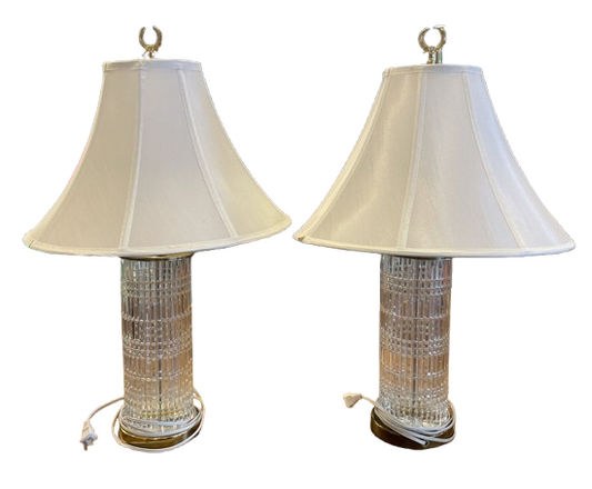 Pair of Vintage Cylindrical Crystal Lamps (0CU002)