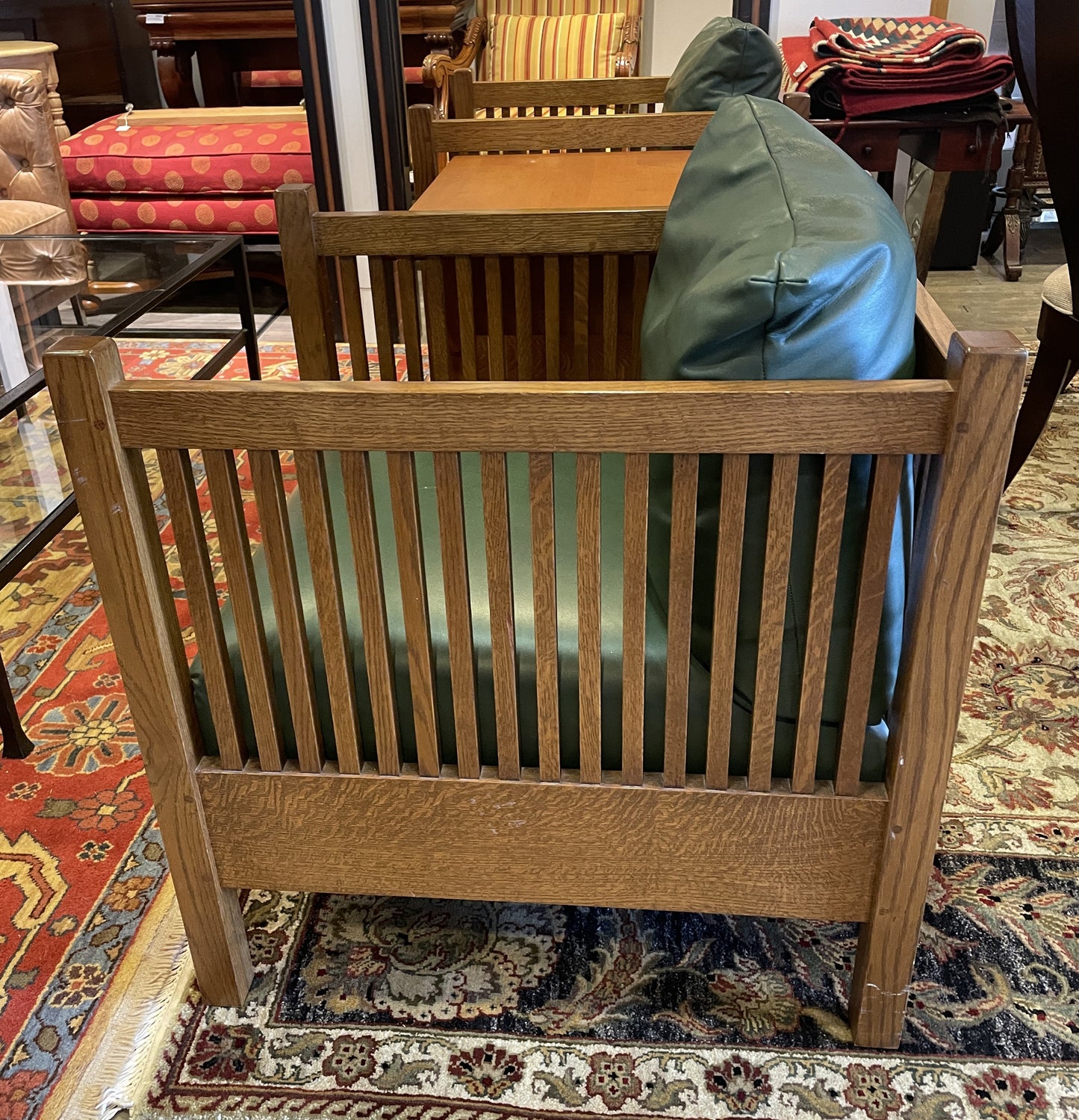 Stickley Mission Cube Chair with Green Leather, a pair (0H300O)