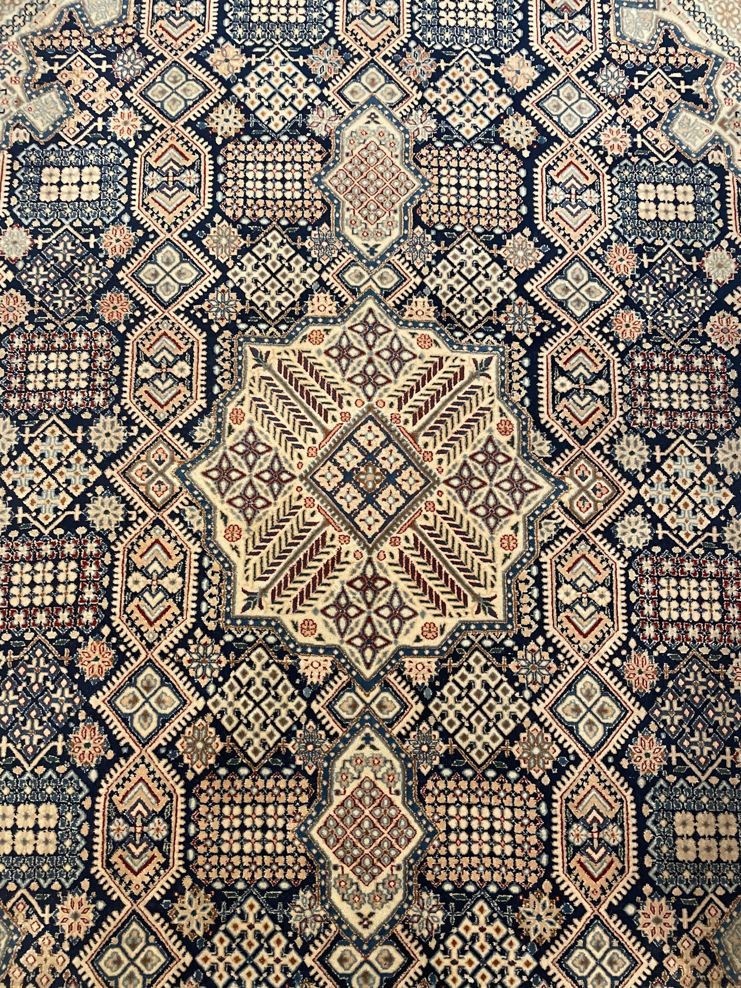 Hand Knotted Blue and Cream Rug (9x5.8) (Q4W1PC)