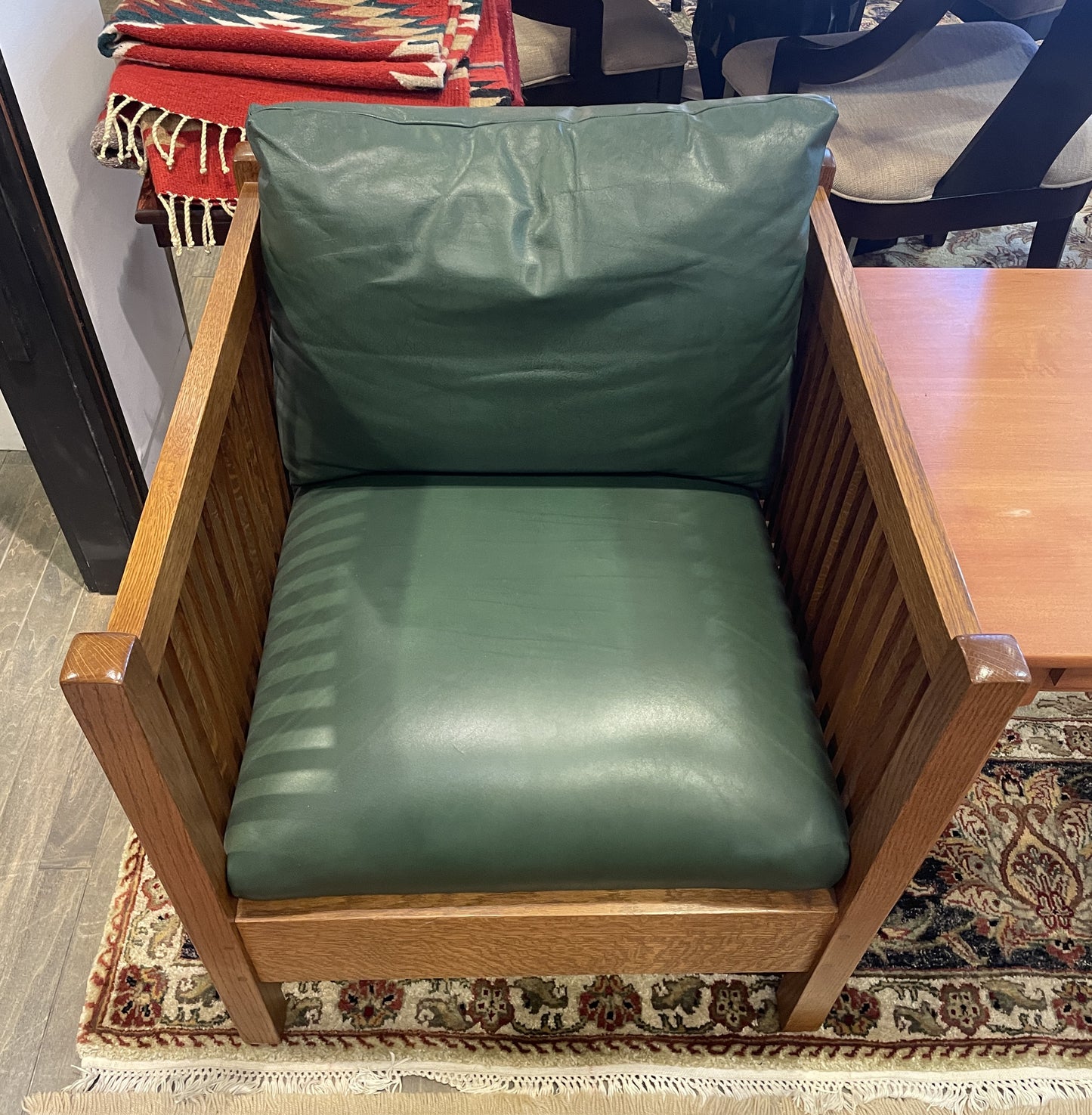 Stickley Mission Cube Chair with Green Leather, a pair (0H300O)