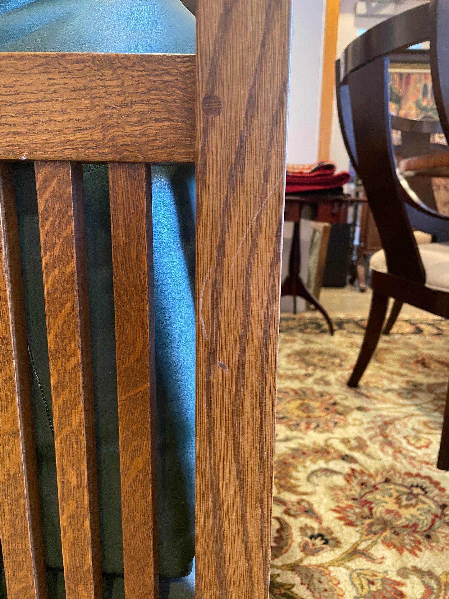 Stickley Mission Cube Chair with Green Leather, a pair (0H300O)