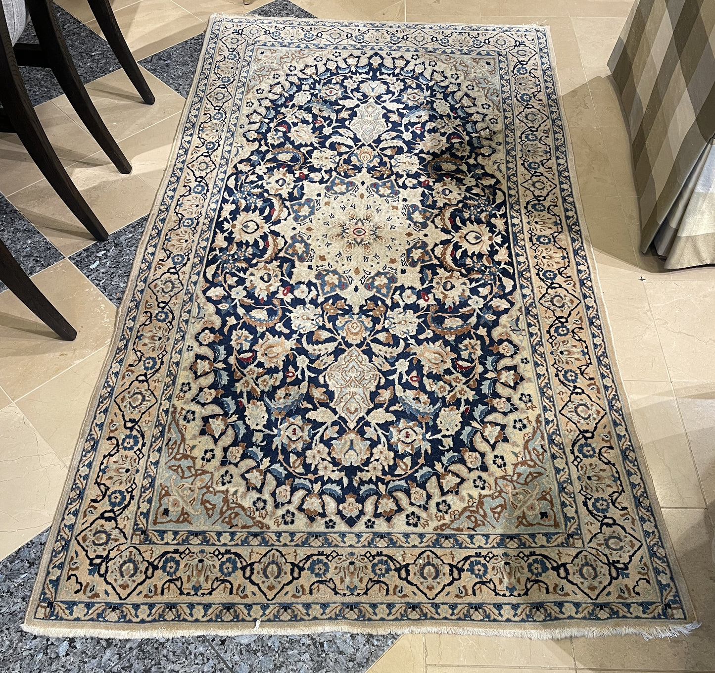 Hand Knotted Blue and Cream Rug (6.6x3) (68VYV6)
