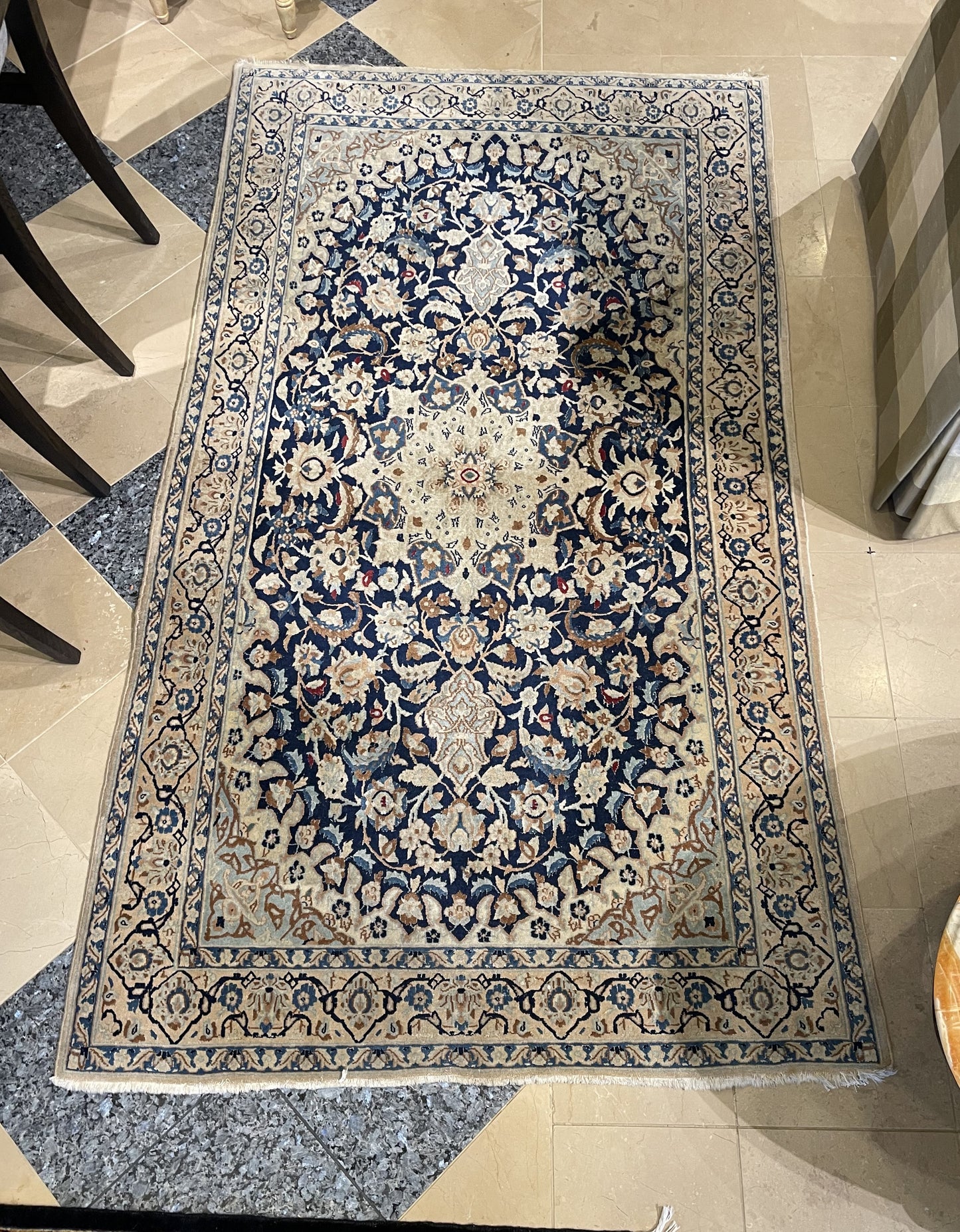 Hand Knotted Blue and Cream Rug (6.6x3) (68VYV6)