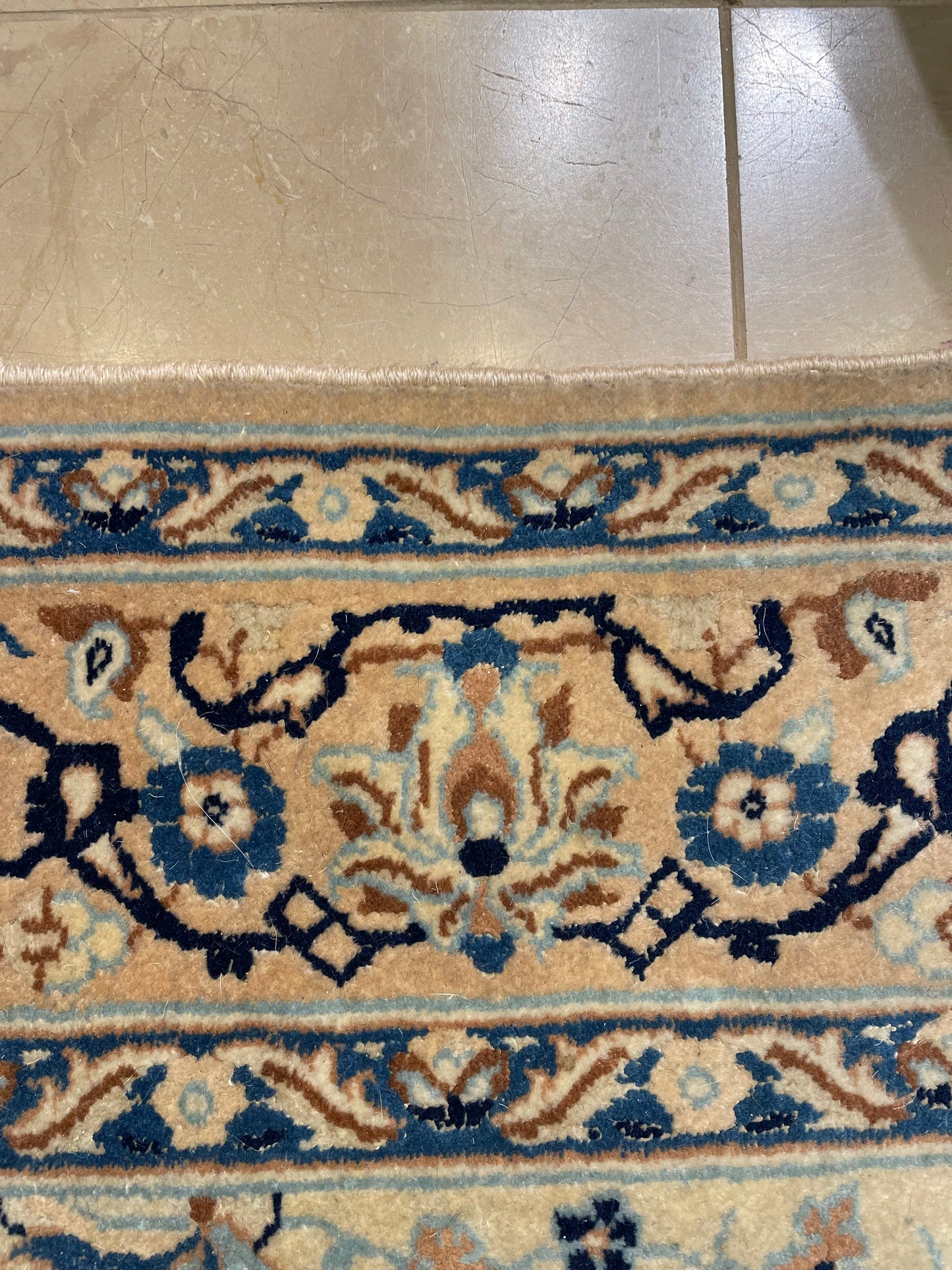 Hand Knotted Blue and Cream Rug (6.6x3) (68VYV6)