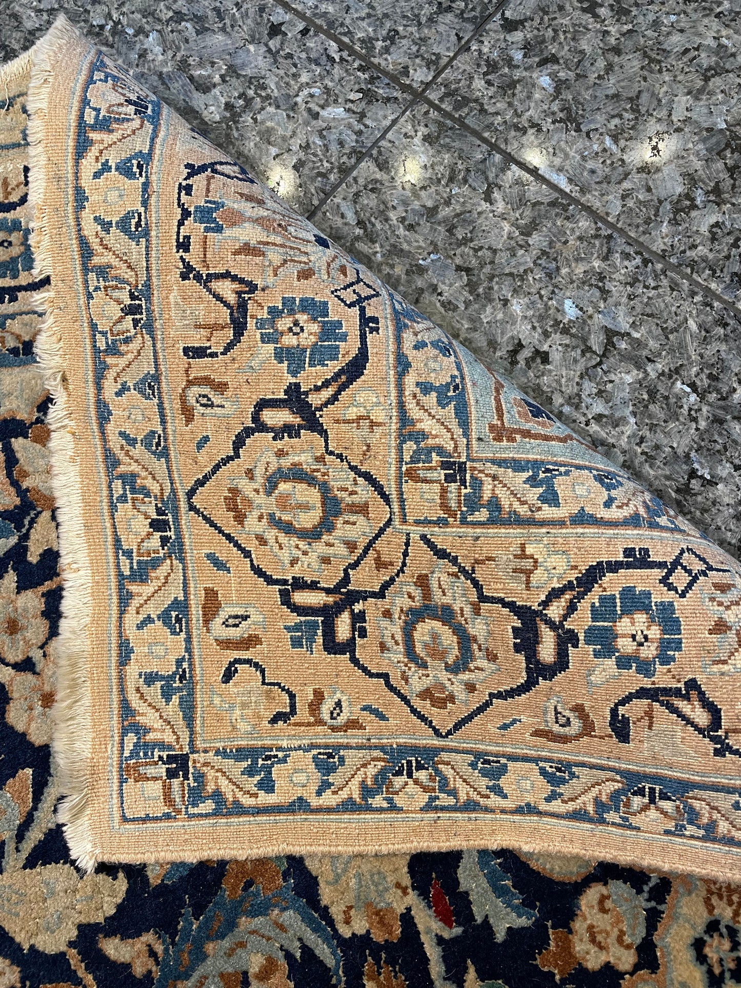 Hand Knotted Blue and Cream Rug (6.6x3) (68VYV6)