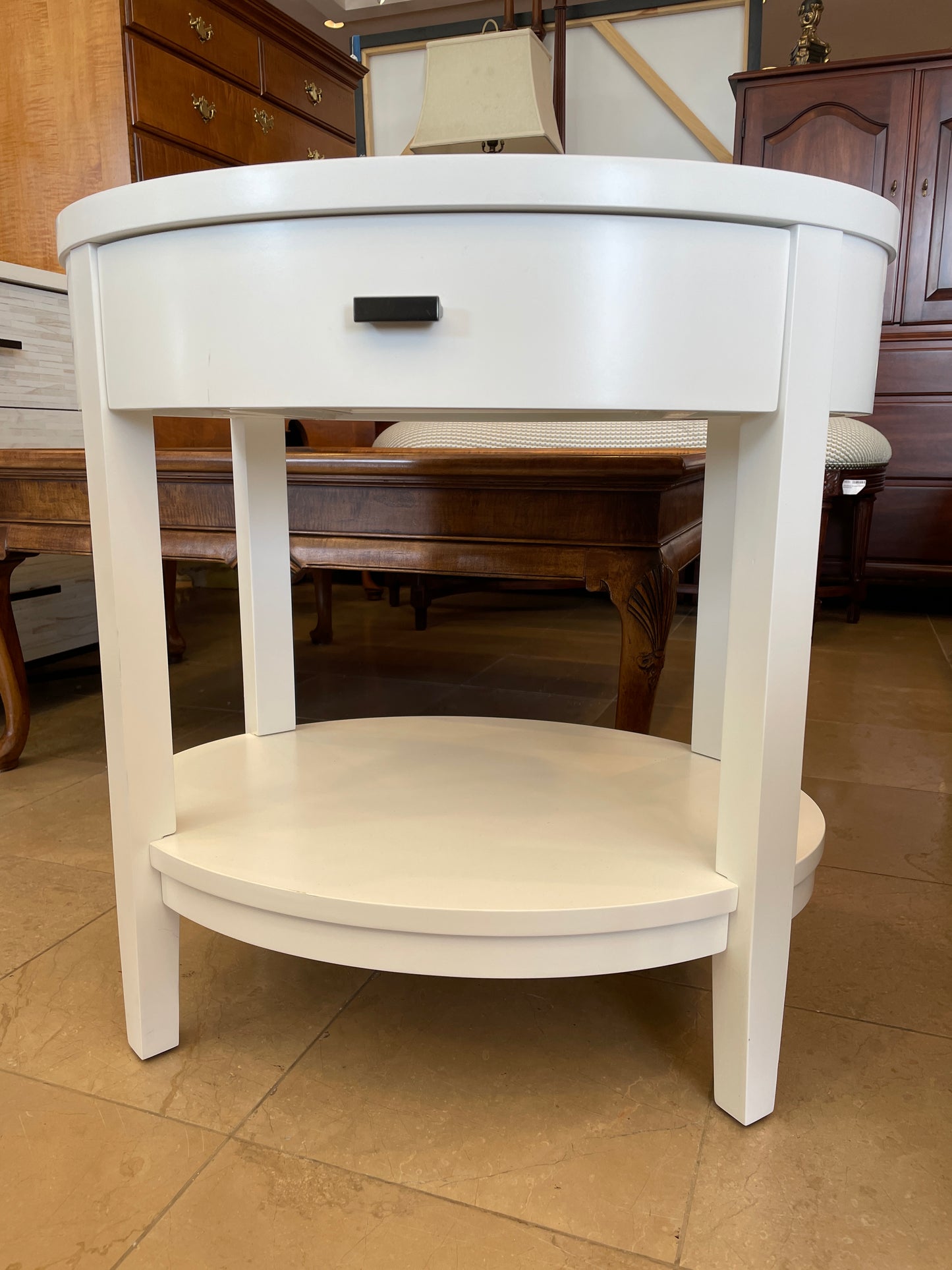 White Oval Nightstand W/ Drawer, Crate & Barrel (0OL001)