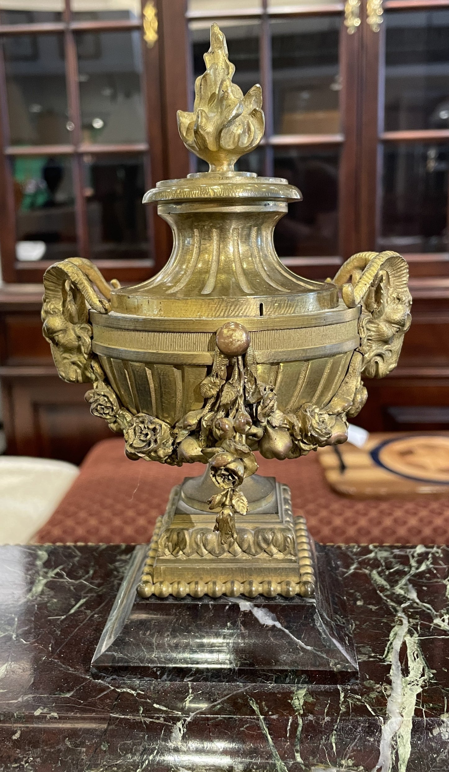 French Marble and Bronze Inkwell with Urn, Vintage (03G00H)