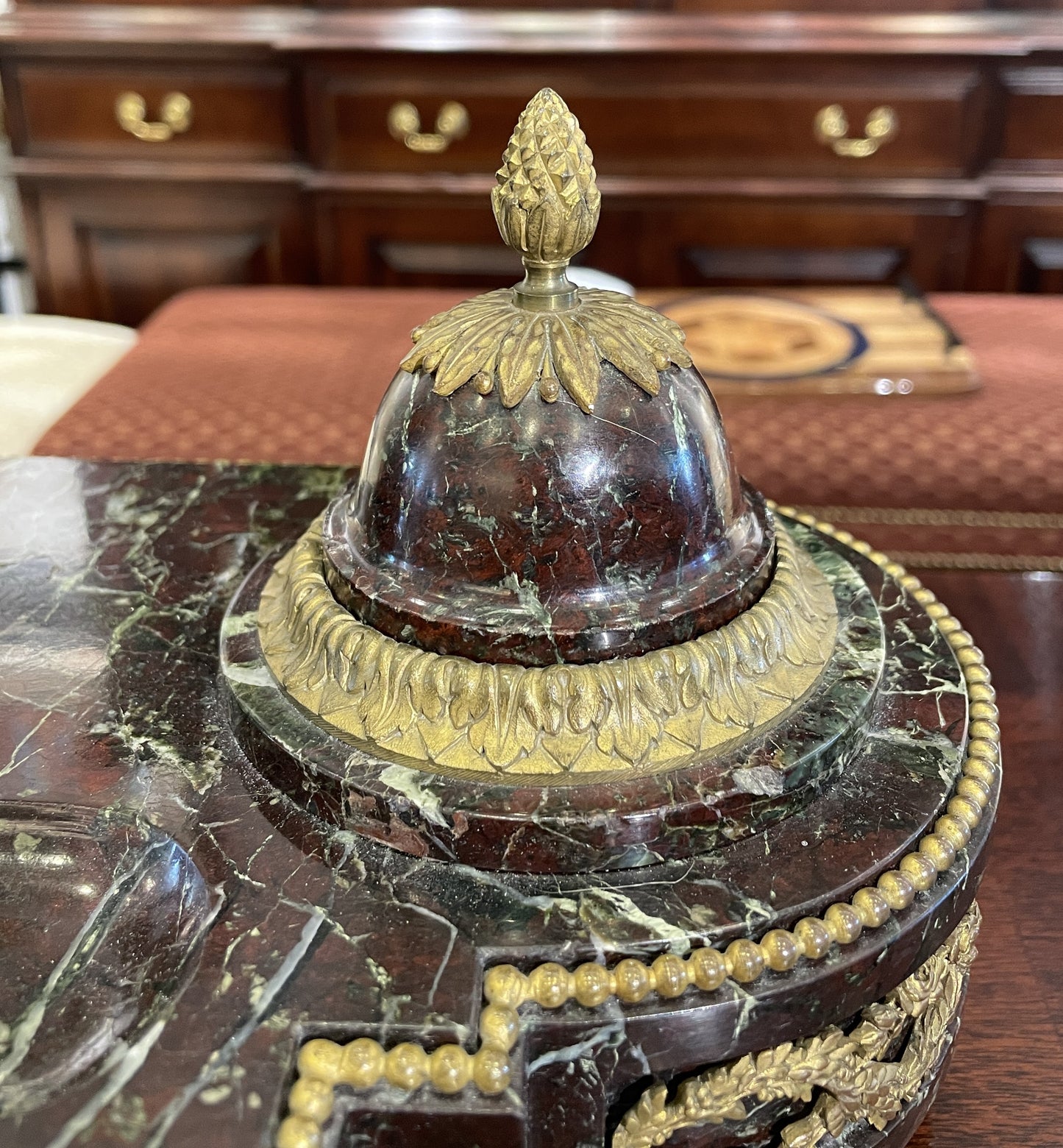 French Marble and Bronze Inkwell with Urn, Vintage (03G00H)