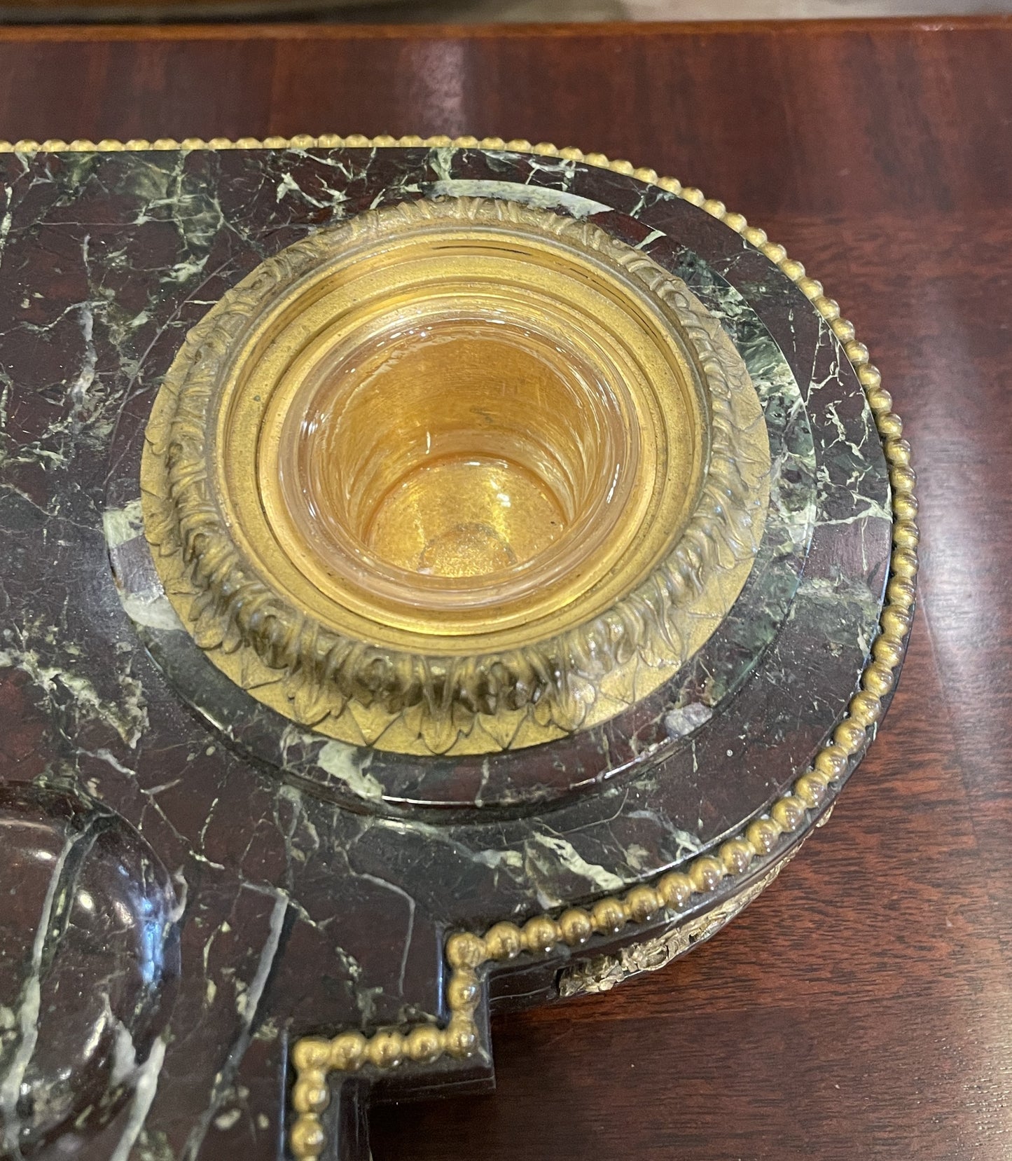 French Marble and Bronze Inkwell with Urn, Vintage (03G00H)