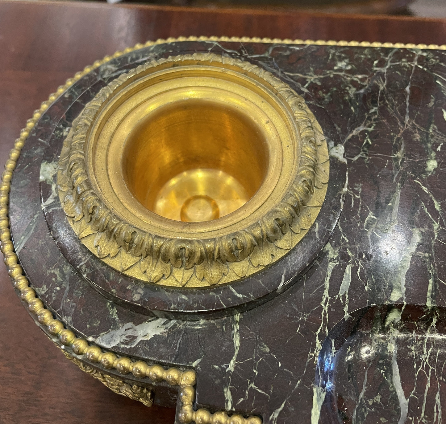 French Marble and Bronze Inkwell with Urn, Vintage (03G00H)