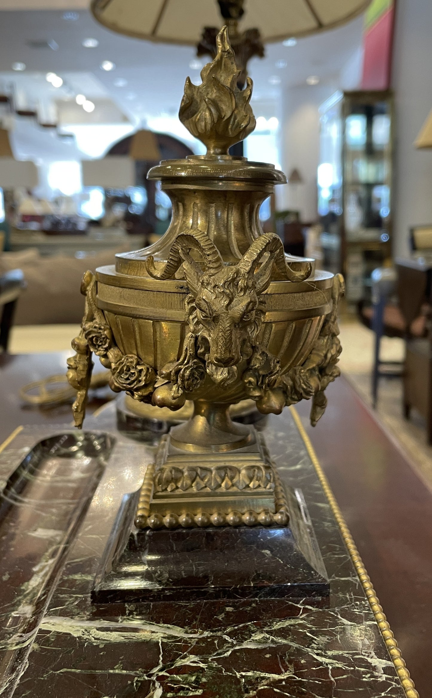 French Marble and Bronze Inkwell with Urn, Vintage (03G00H)