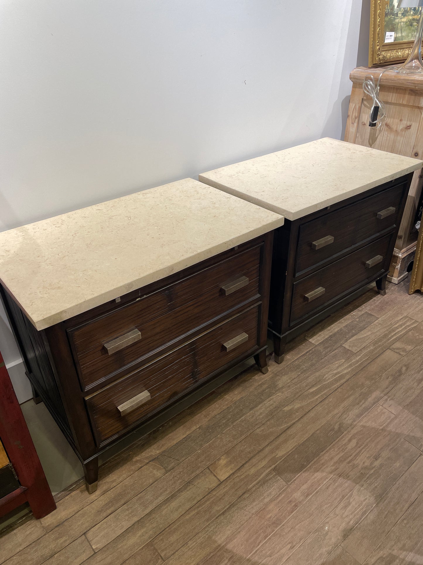 Kreiss Travertine Top Nightstands, A Pair (0A900W)