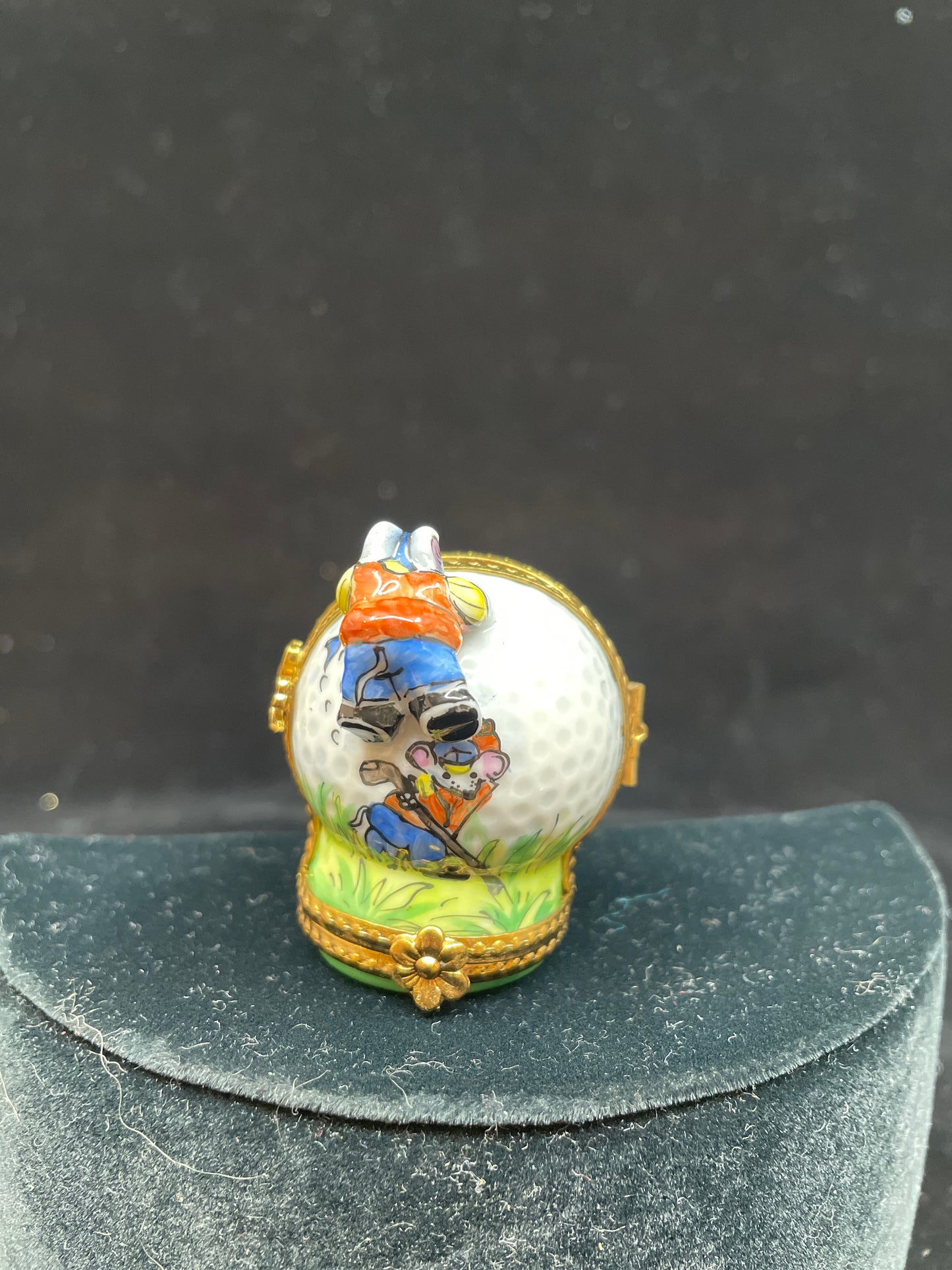 Limoges Golfing Mice Three Hinge Trinket Box (03002H)