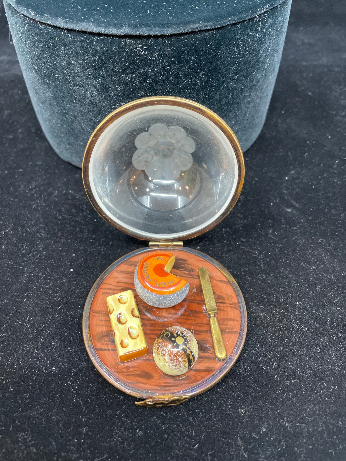 Limoges Cheese Dome with Etched Glass Lid Trinket Box (03002B)