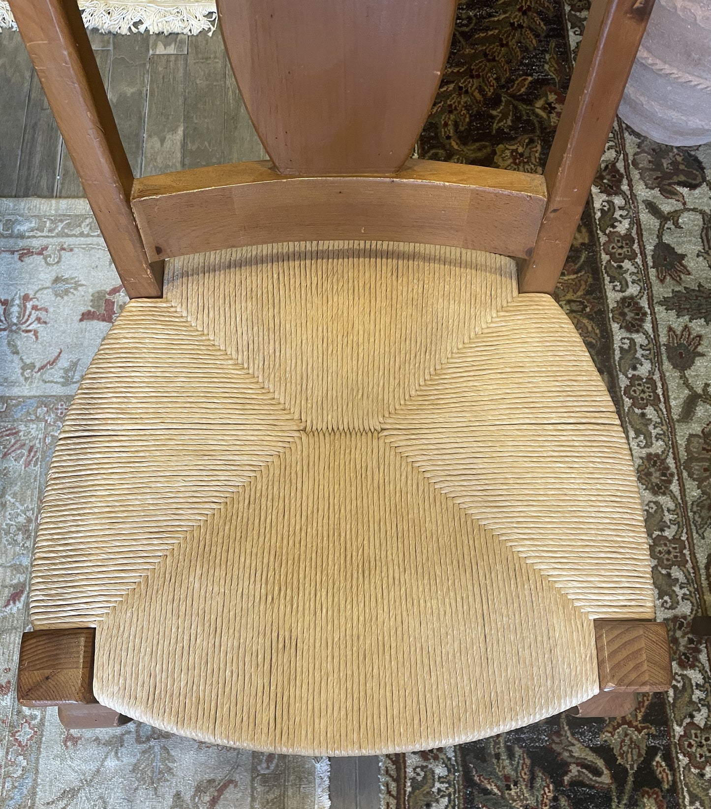 Set of 6 Pine Rams Back Rushed Dining Chairs, AS IS (0H9001)