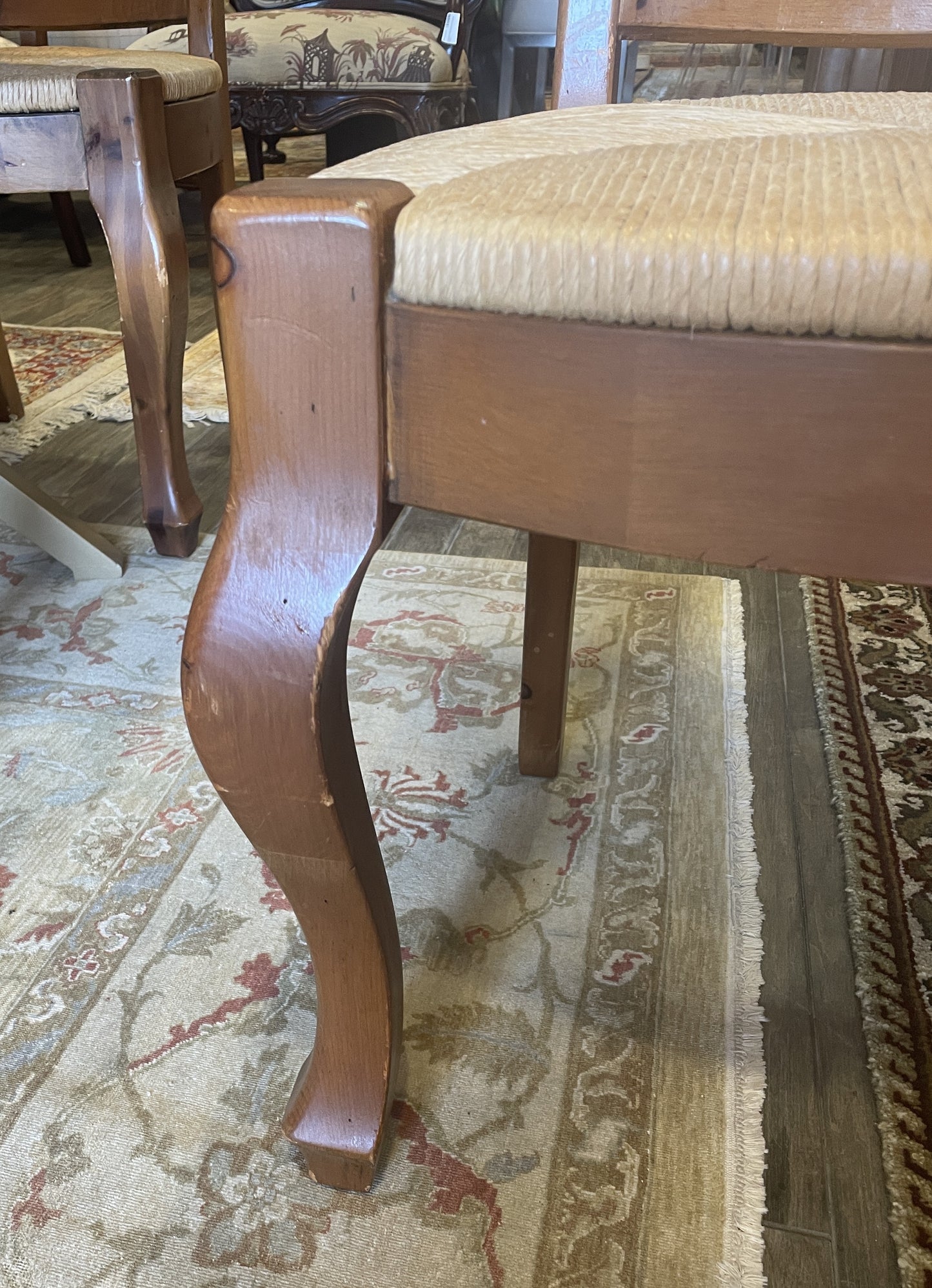 Set of 6 Pine Rams Back Rushed Dining Chairs, AS IS (0H9001)