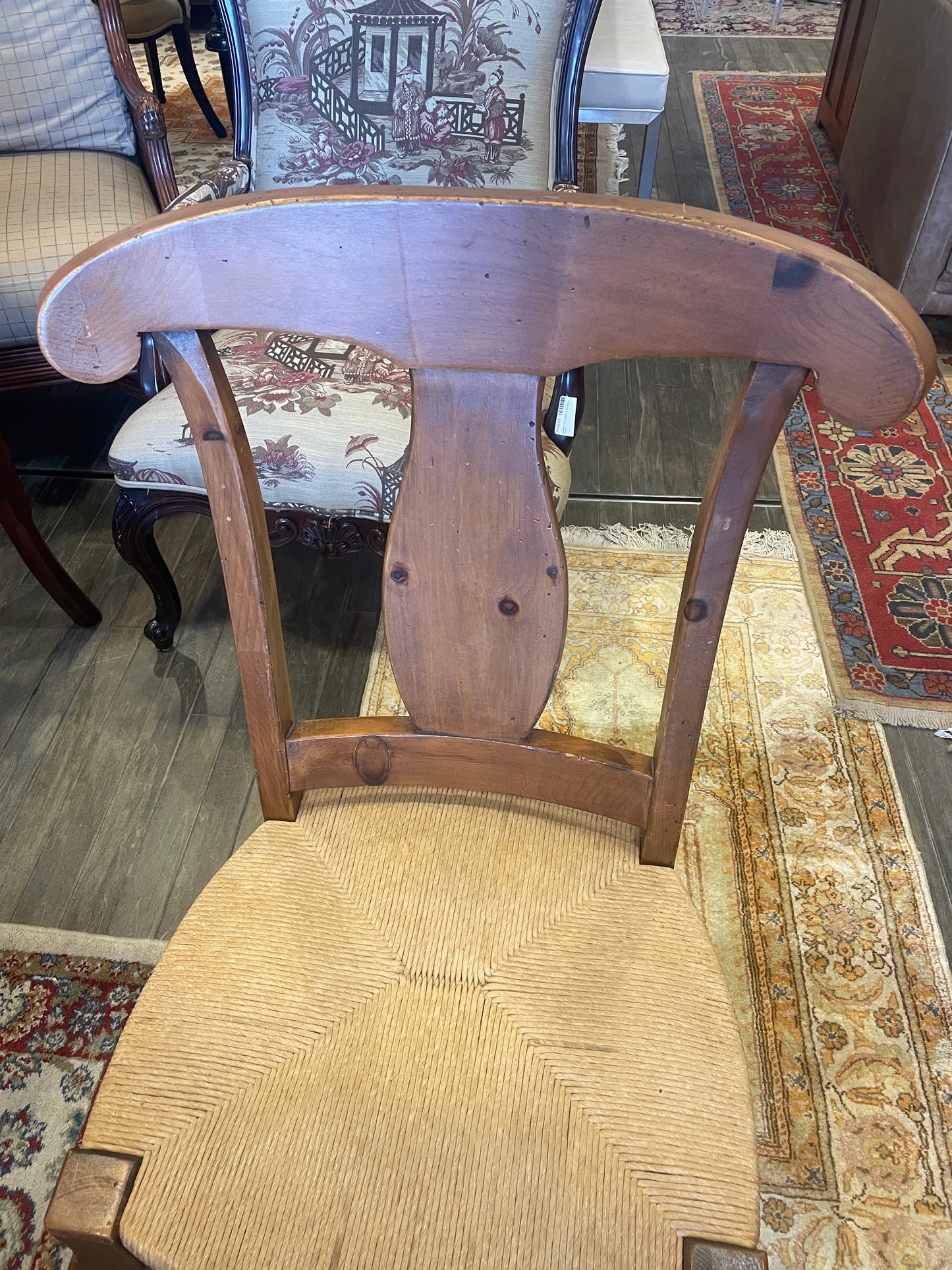 Set of 6 Pine Rams Back Rushed Dining Chairs, AS IS (0H9001)