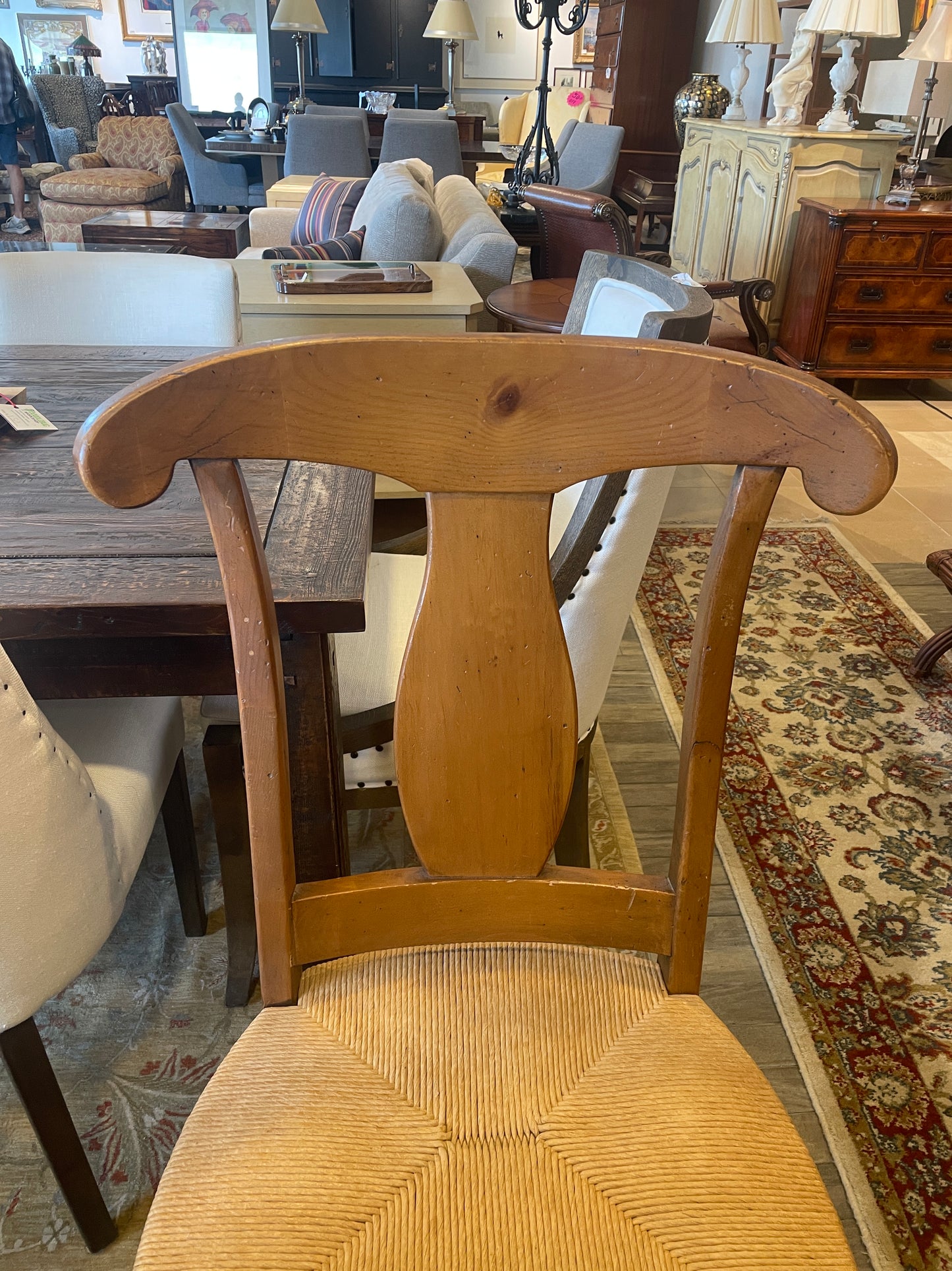 Set of 6 Pine Rams Back Rushed Dining Chairs, AS IS (0H9001)