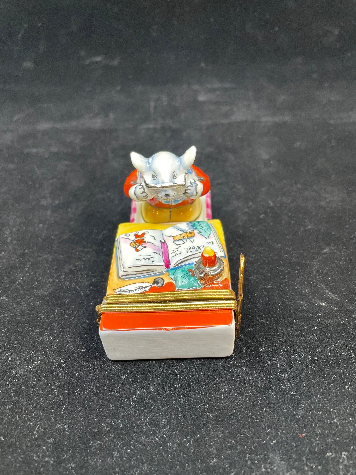 Limoges Reading Mouse Match Safe Trinket Box (03002E)