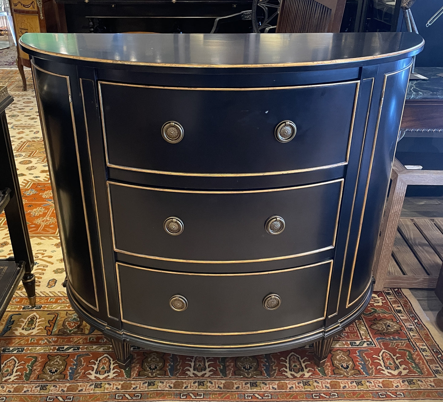 Ethan Allen Stratton Black and Gilded Demilune Chest (05S00O)