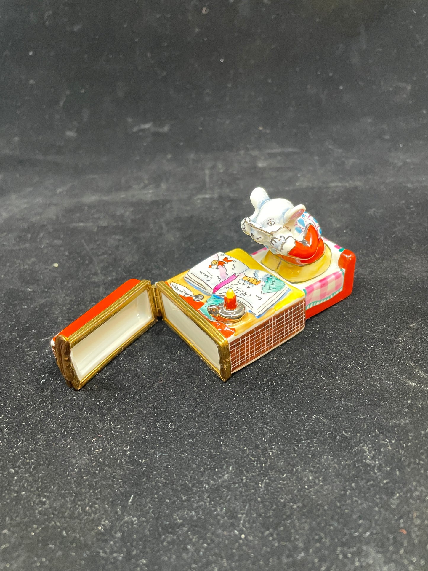 Limoges Reading Mouse Match Safe Trinket Box (03002E)