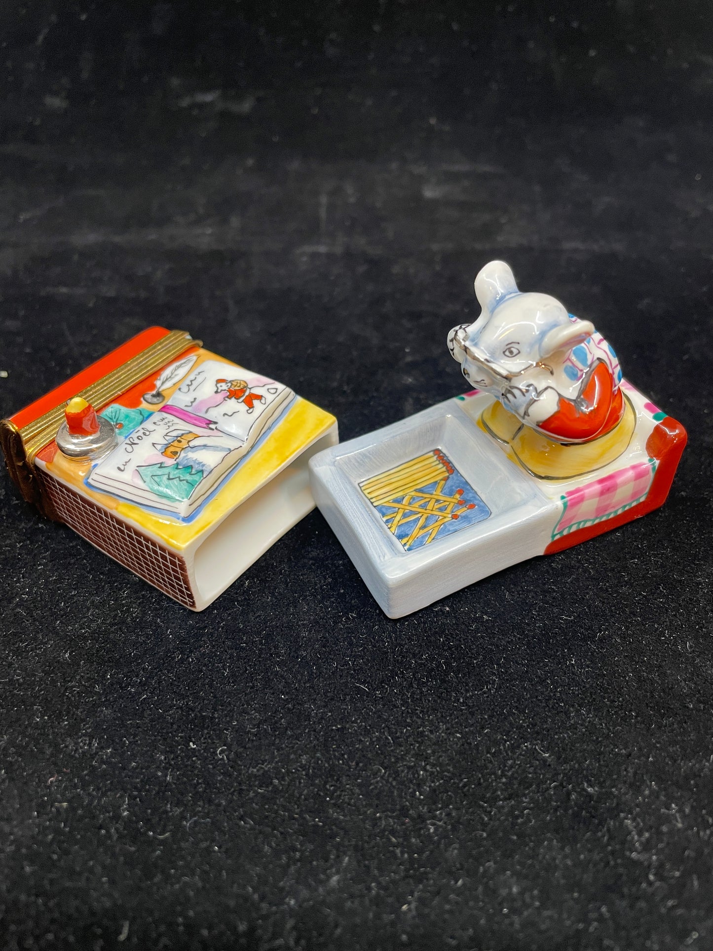 Limoges Reading Mouse Match Safe Trinket Box (03002E)