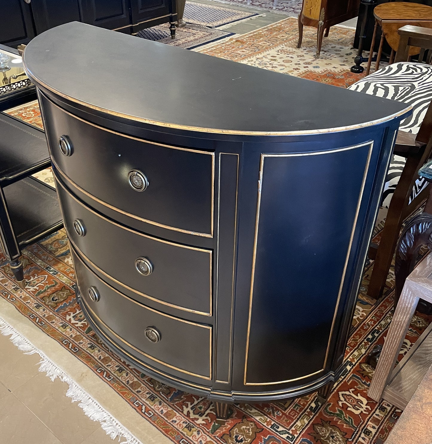 Ethan Allen Stratton Black and Gilded Demilune Chest (05S00O)