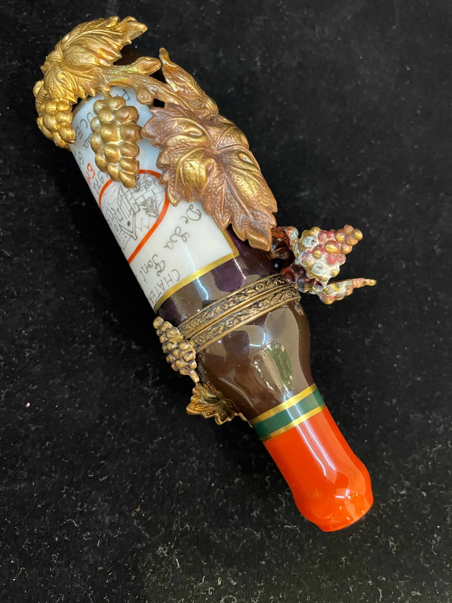 Limoges Wine Bottle on Caddy Trinket Box (03002K)