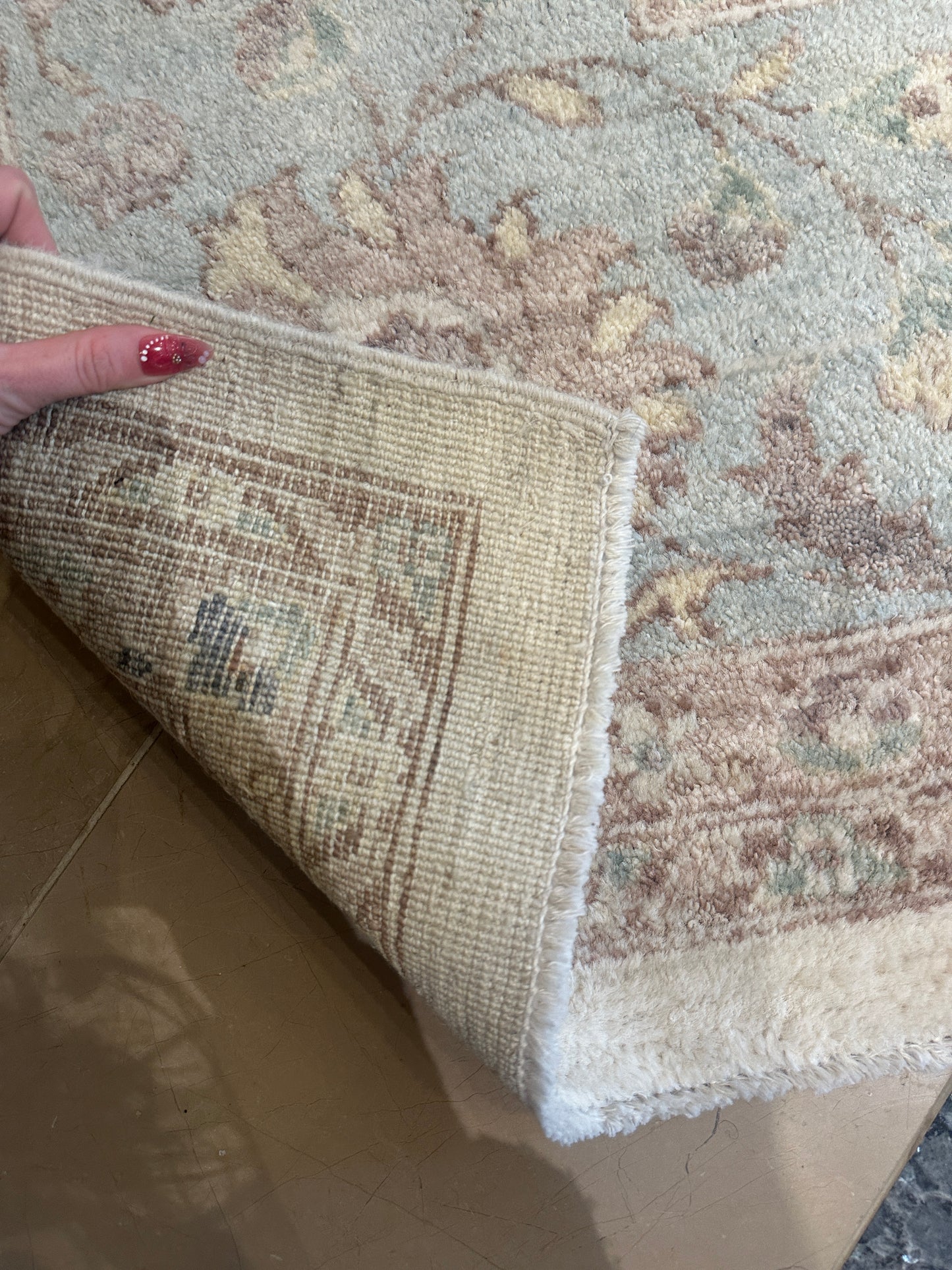 Hand Knotted Rug in pastels and cream, 10x14 (0N100F)