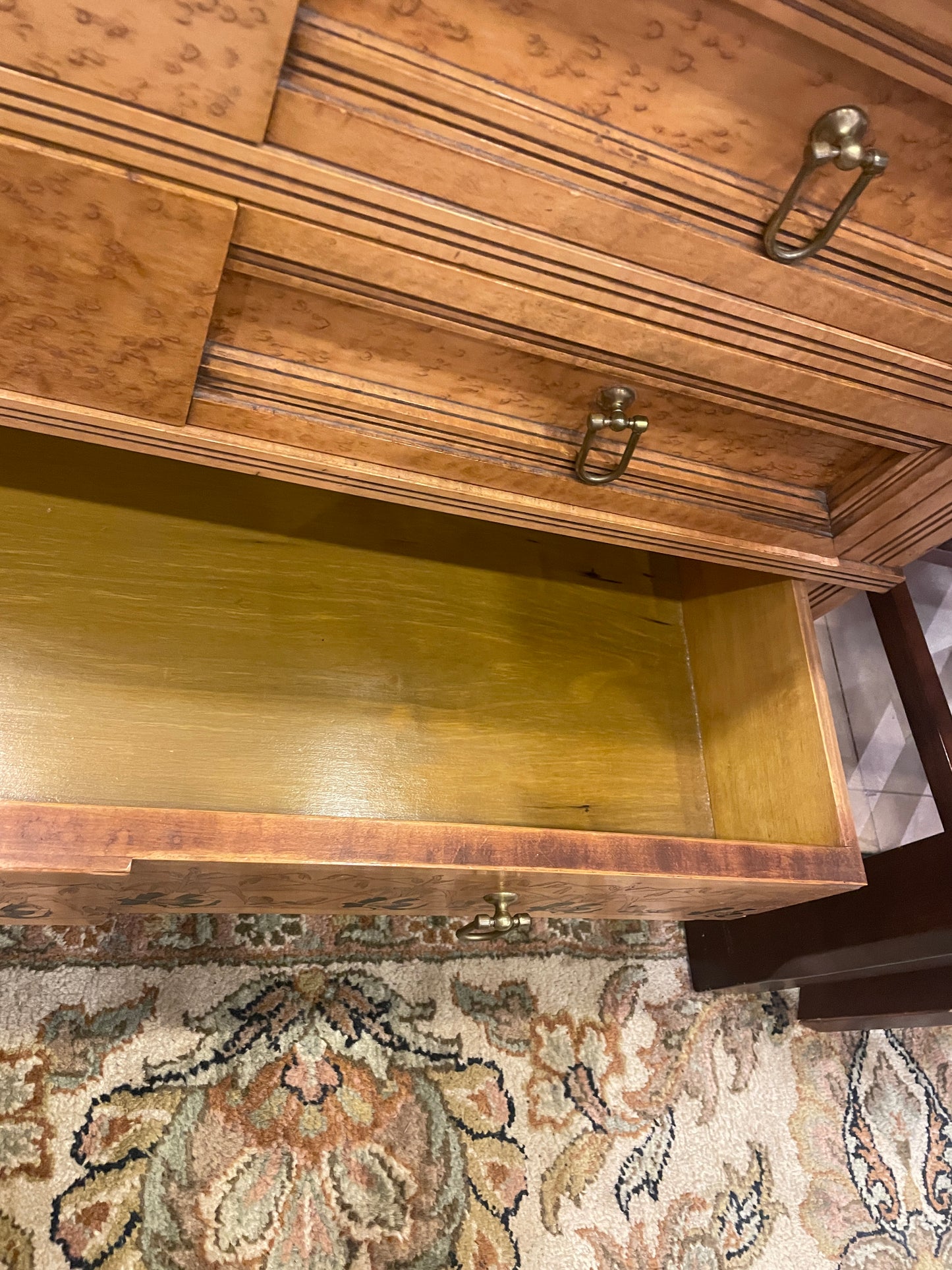 Continental 19th Century Birdseye maple with marquetry Dresser and Mirror, AS IS (0H8002)