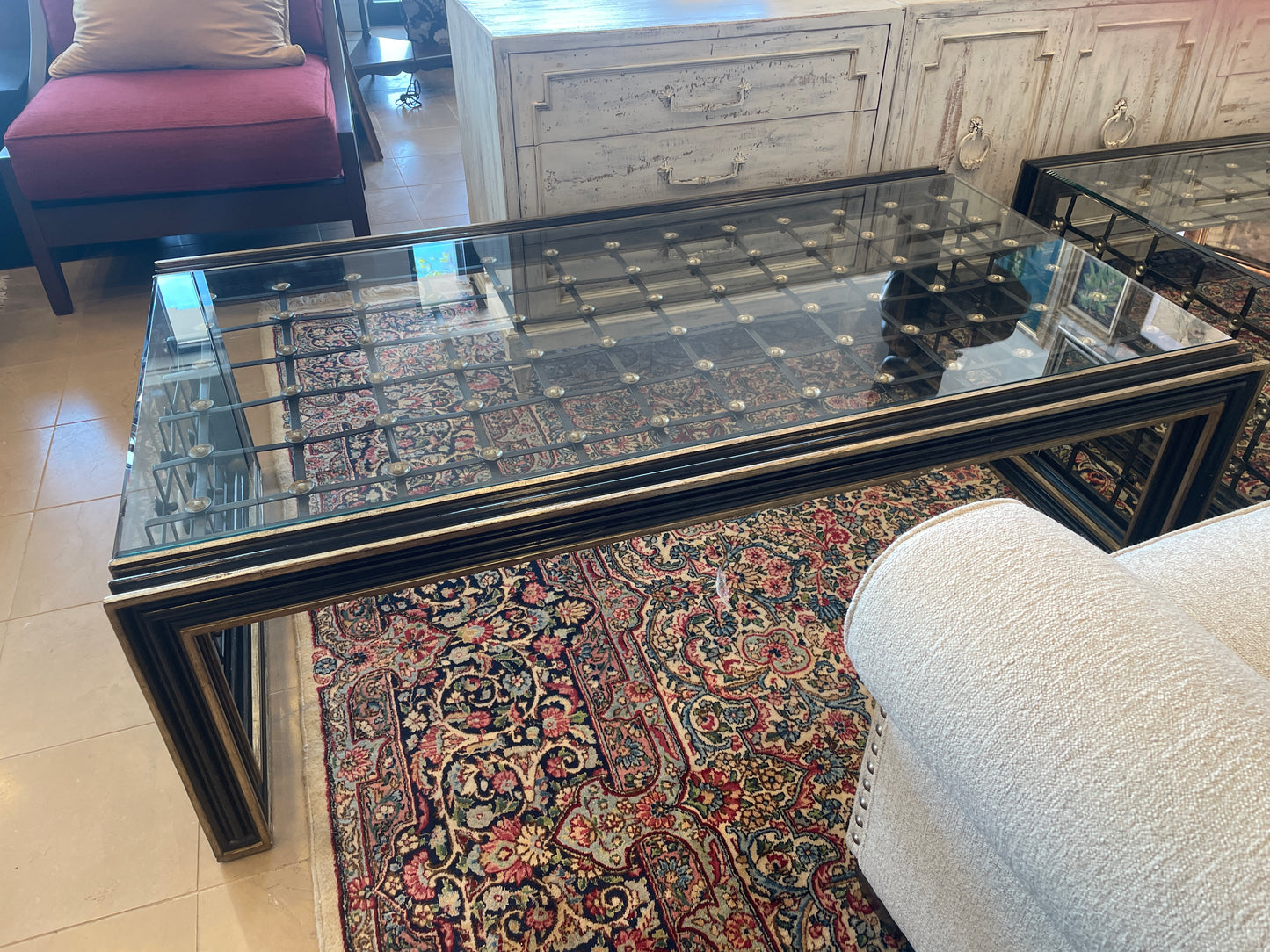 Marge Carson Glass and Metal Parsons Coffee Table