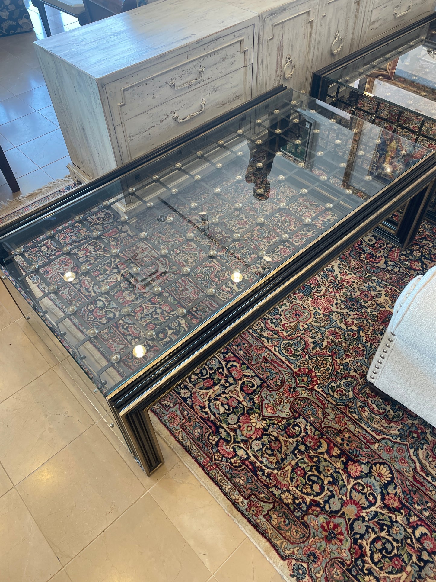 Marge Carson Glass and Metal Parsons Coffee Table