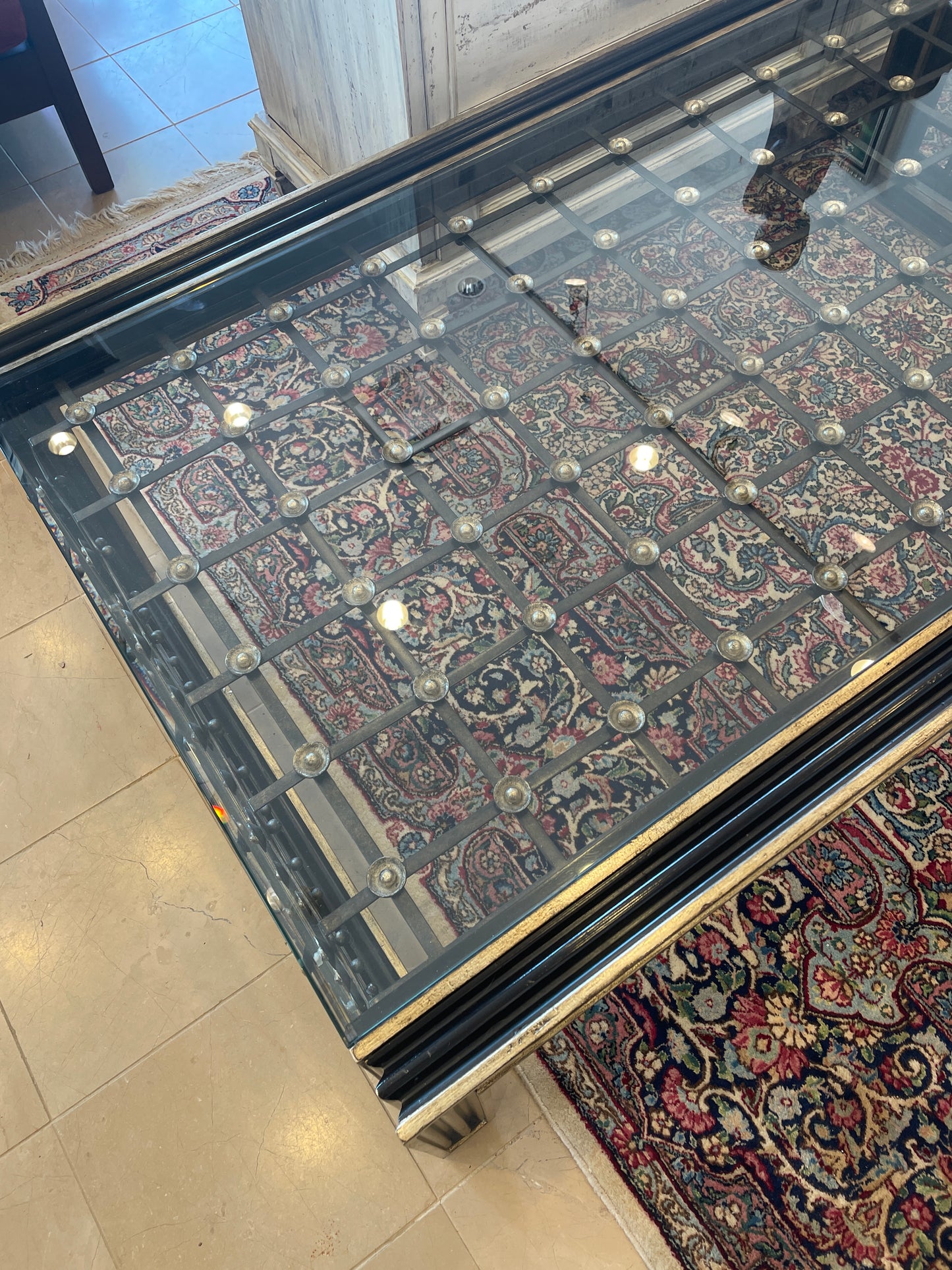 Marge Carson Glass and Metal Parsons Coffee Table
