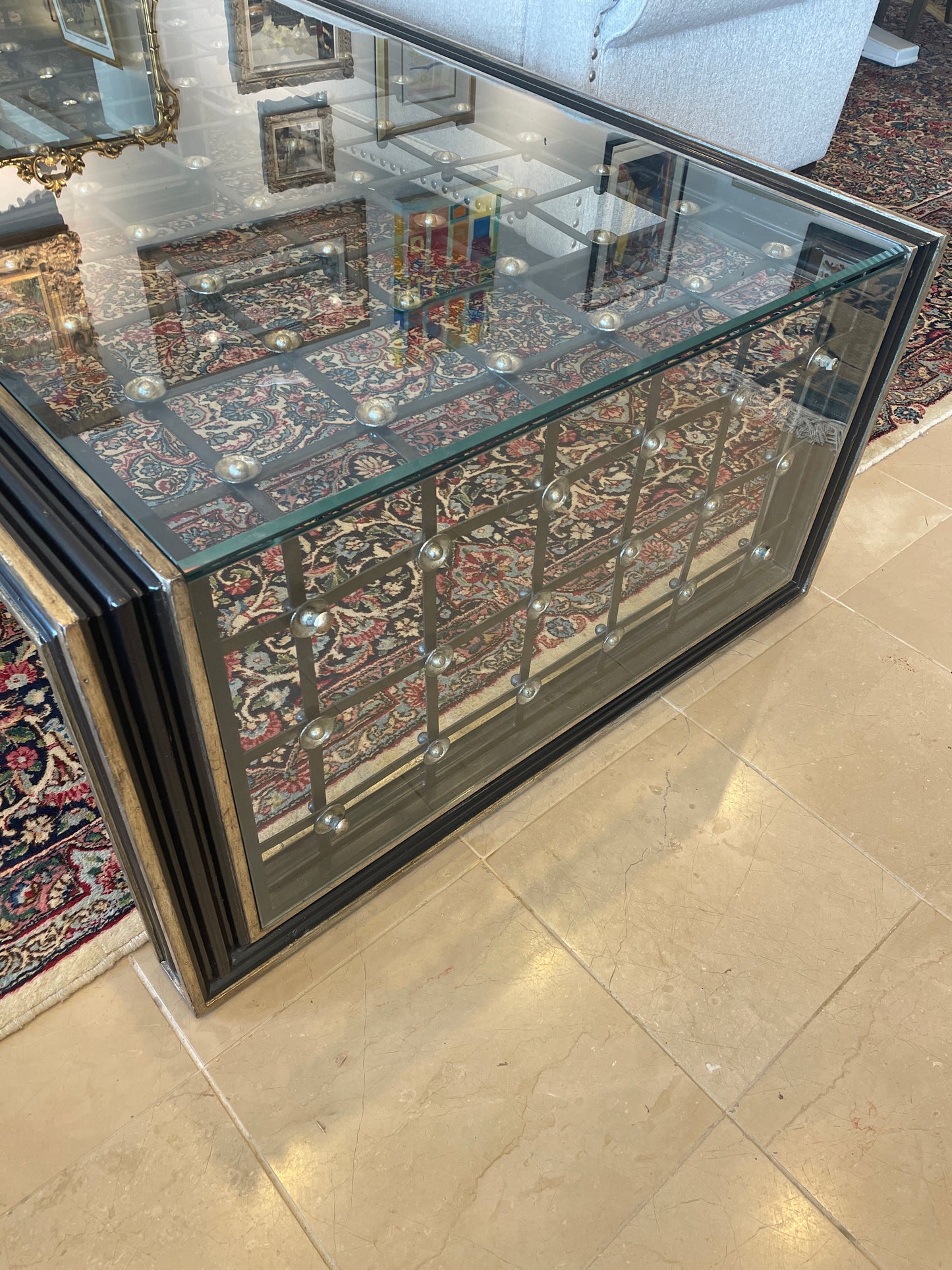 Marge Carson Glass and Metal Parsons Coffee Table