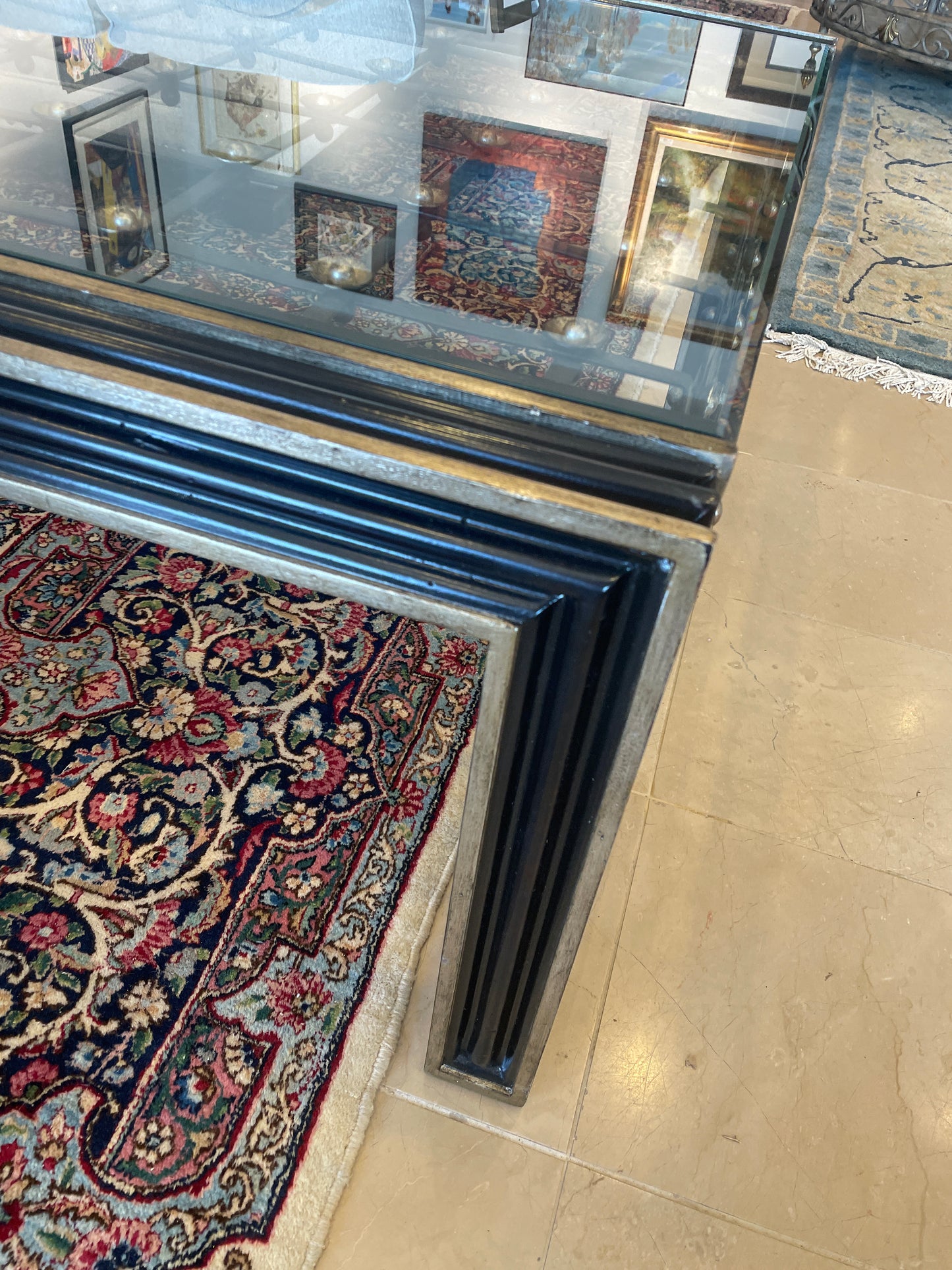 Marge Carson Glass and Metal Parsons Coffee Table