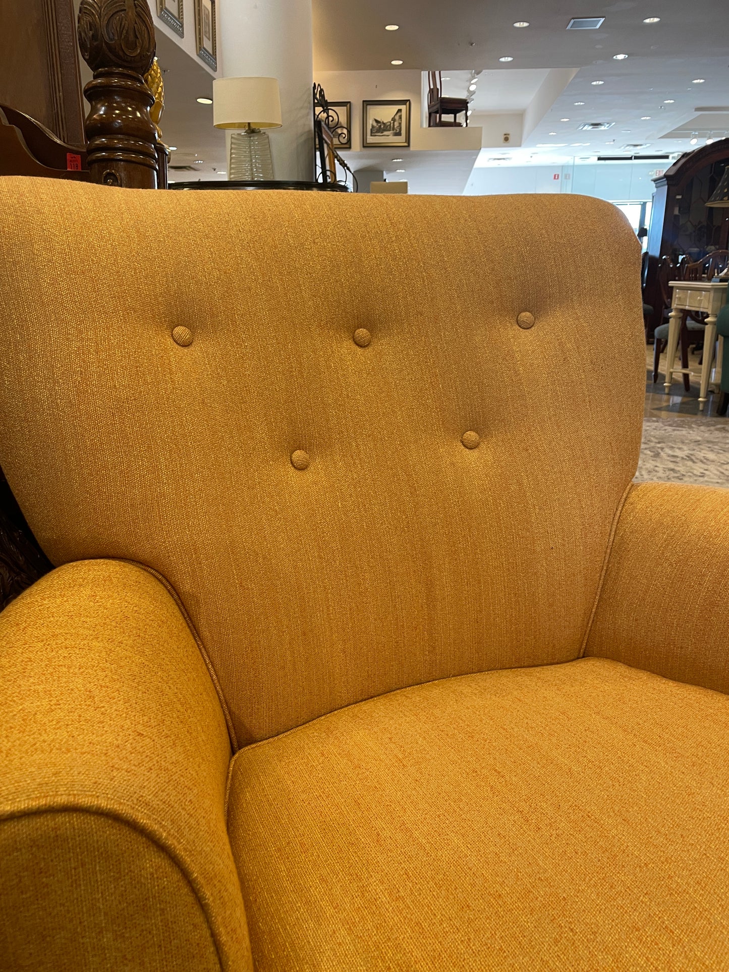 Tufted Back Occasional Chair in Marigold Upholstery