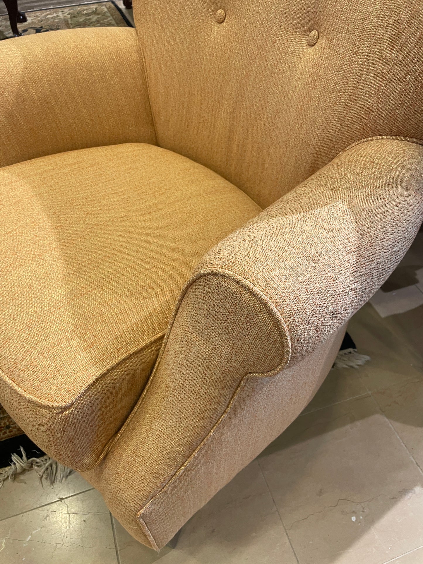 Tufted Back Occasional Chair in Marigold Upholstery