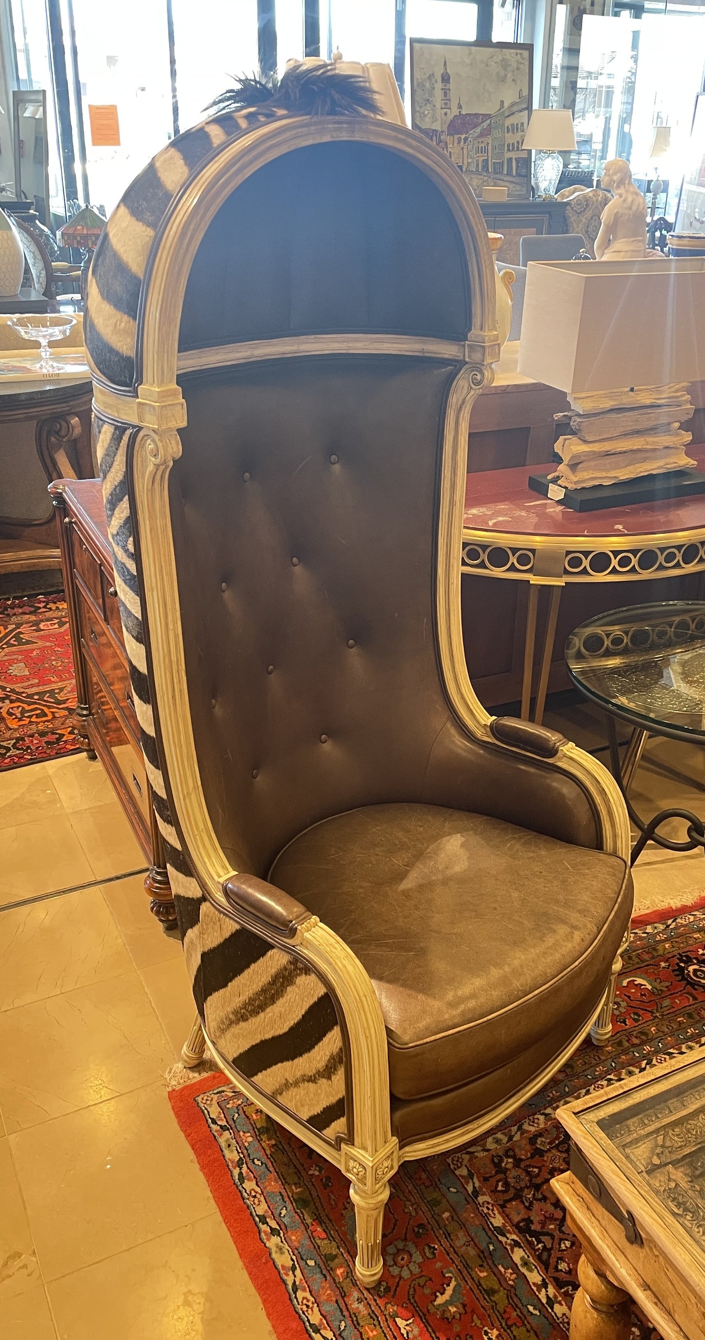Interior Crafts Zebra Hide and Leather Porter Chair (Balloon Chair) (0HI001)
