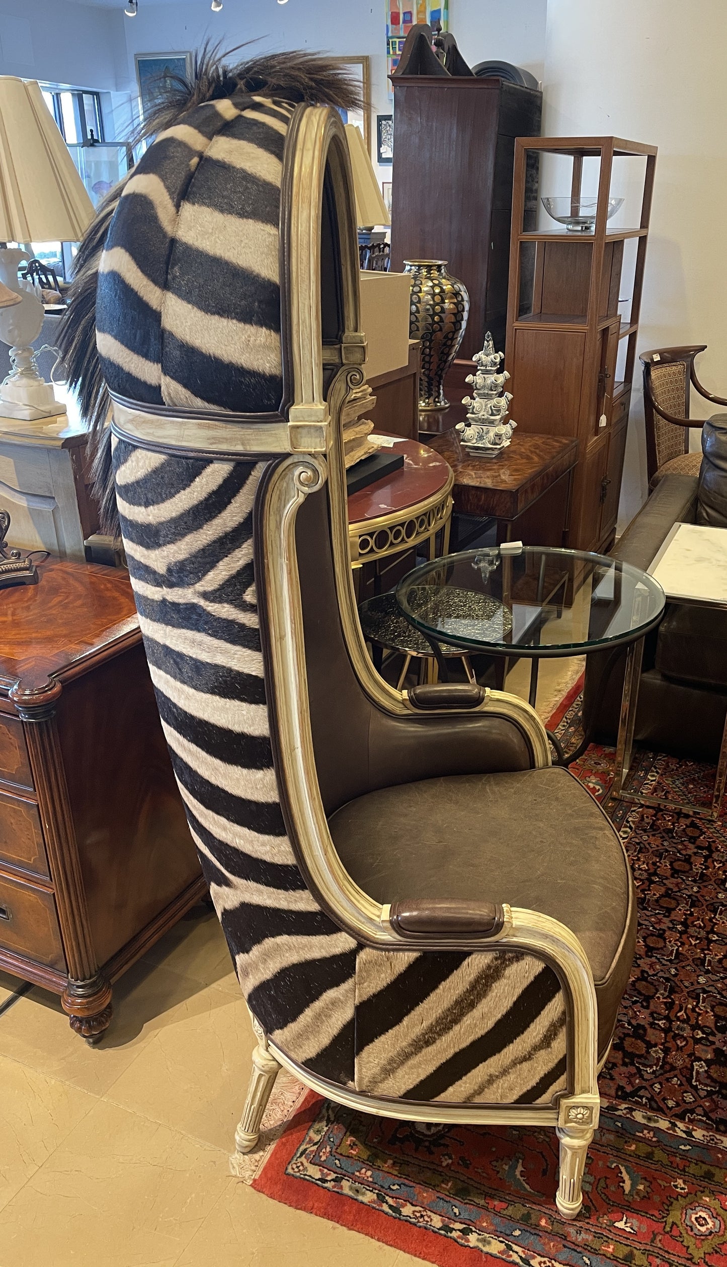 Interior Crafts Zebra Hide and Leather Porter Chair (Balloon Chair) (0HI001)