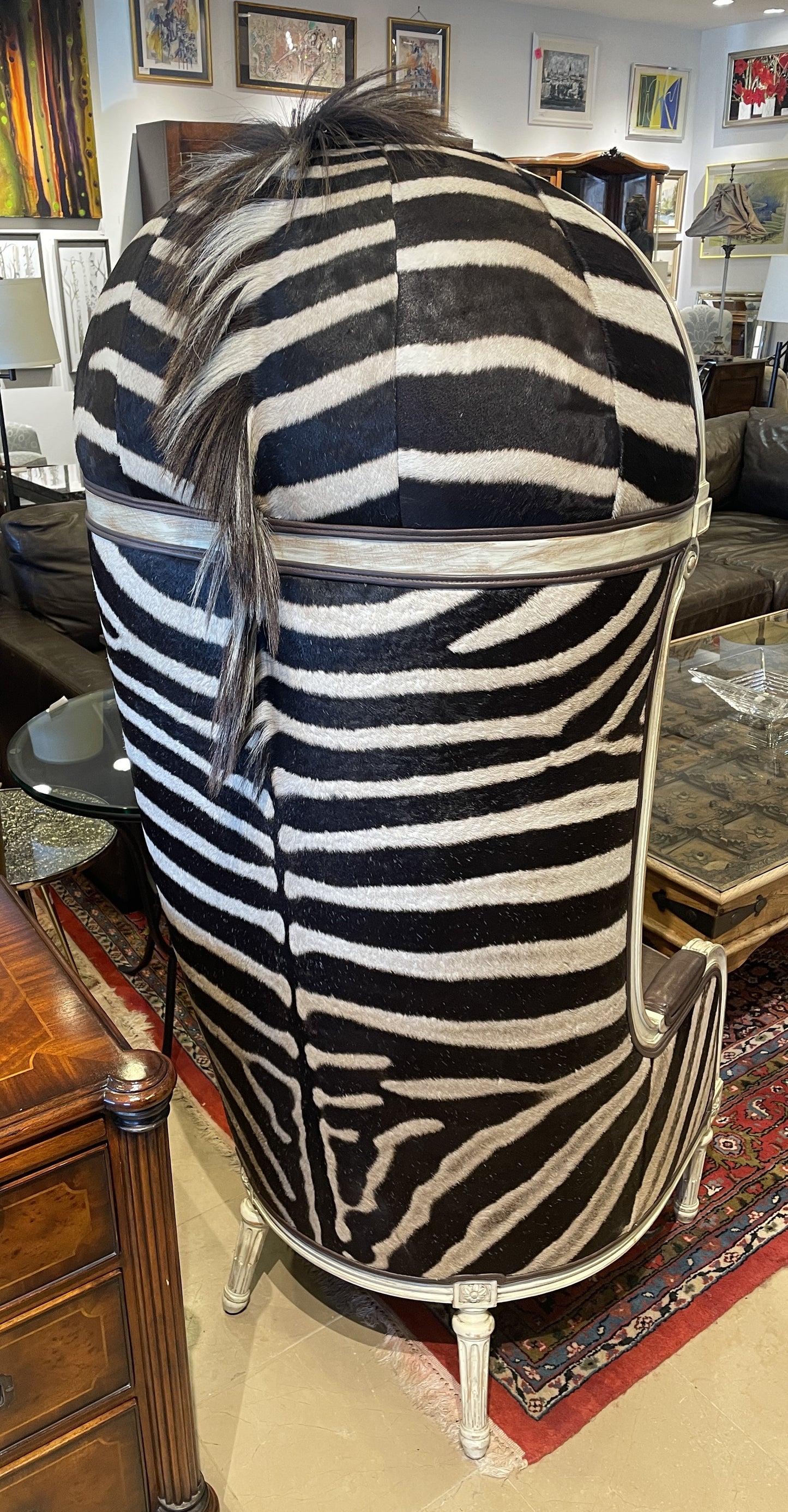 Interior Crafts Zebra Hide and Leather Porter Chair (Balloon Chair) (0HI001)