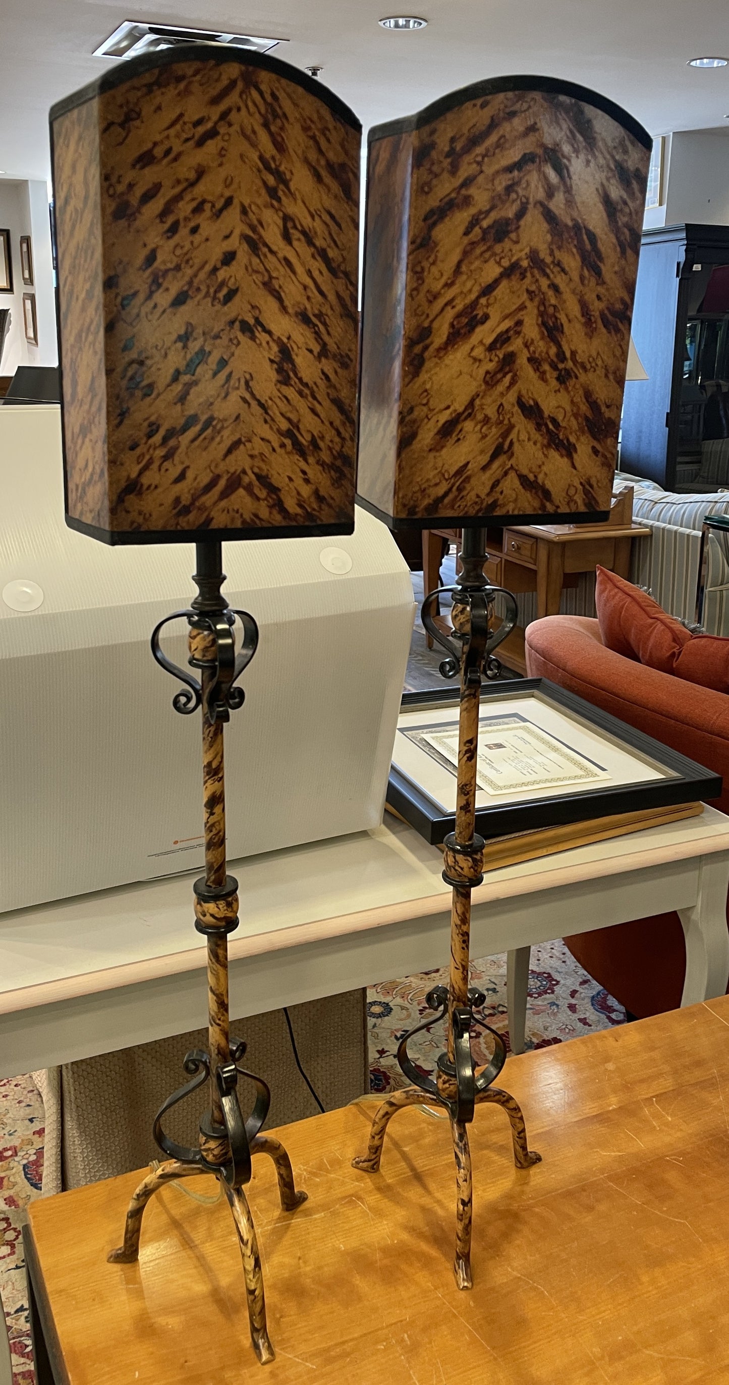 Pr Buffet Lamps with Mottled Reflector Shades