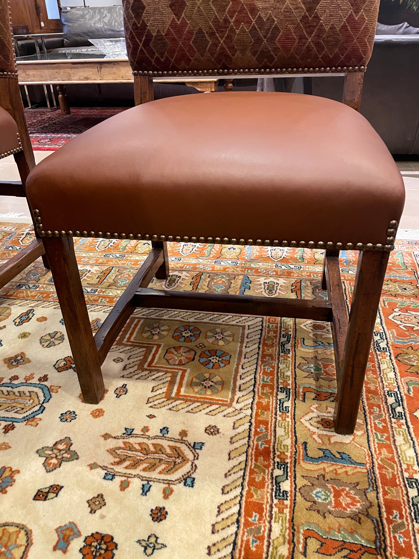 Custom Hacienda Style Dining chairs with leather seat, set of 8 (0ED004)