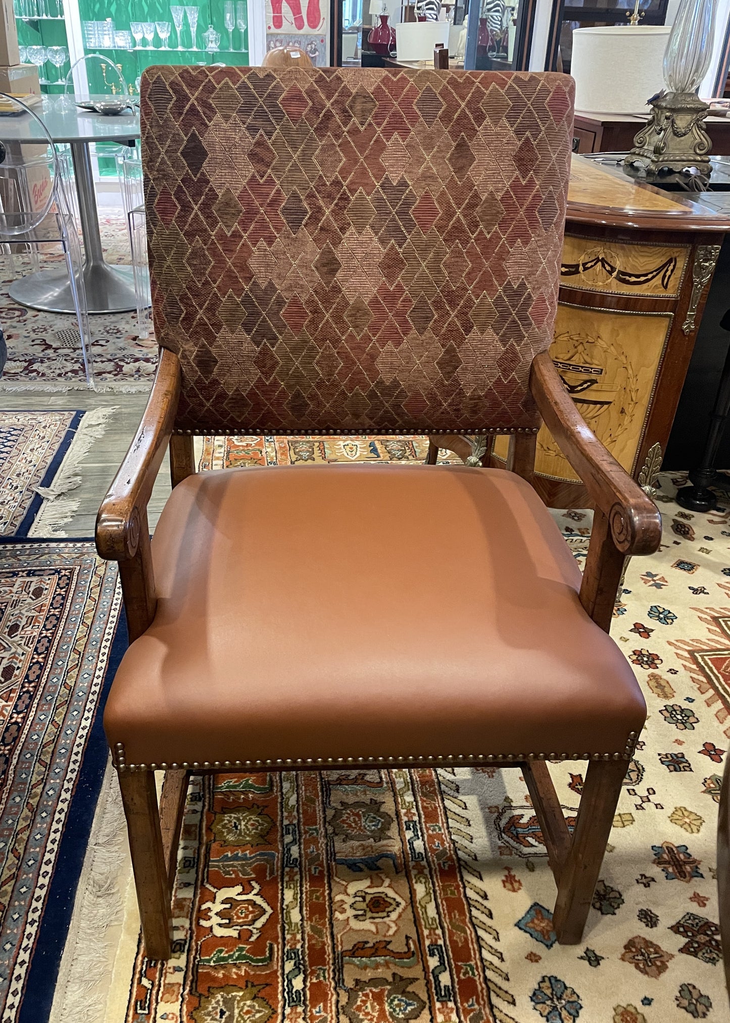 Custom Hacienda Style Dining chairs with leather seat, set of 8 (0ED004)