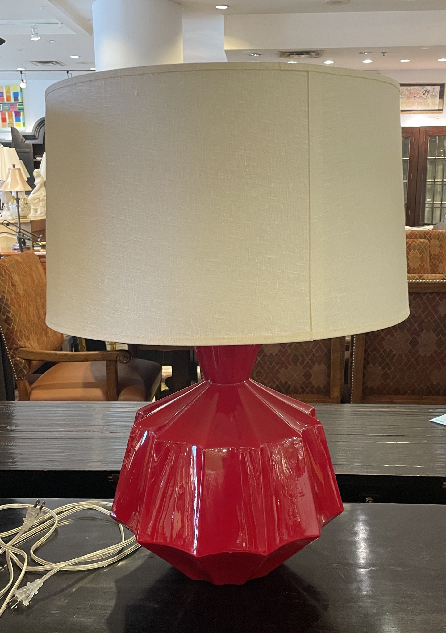 Robert Abbey Orion Lamps in Red, a Pair (0HM001)