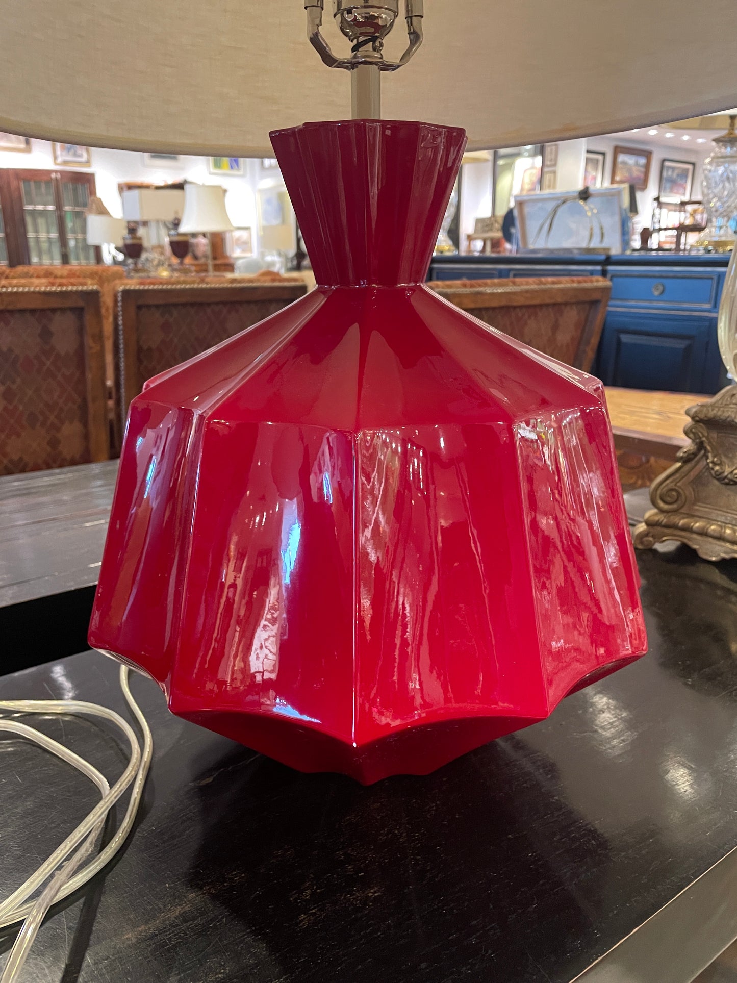 Robert Abbey Orion Lamps in Red, a Pair (0HM001)